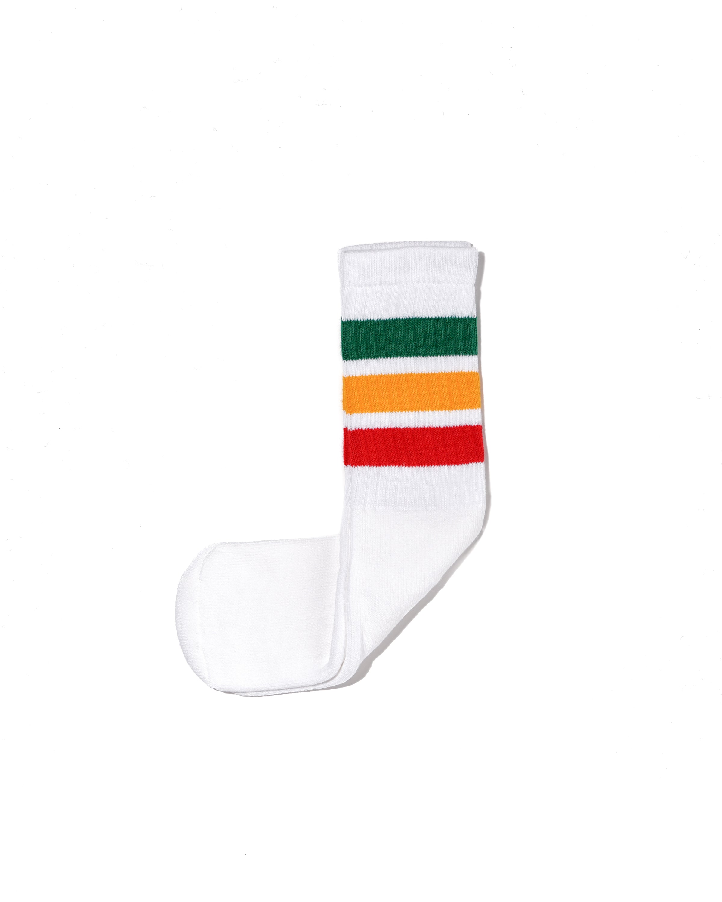 14 Inch Kids Socks - White w/Green/Gold/Red Stripe