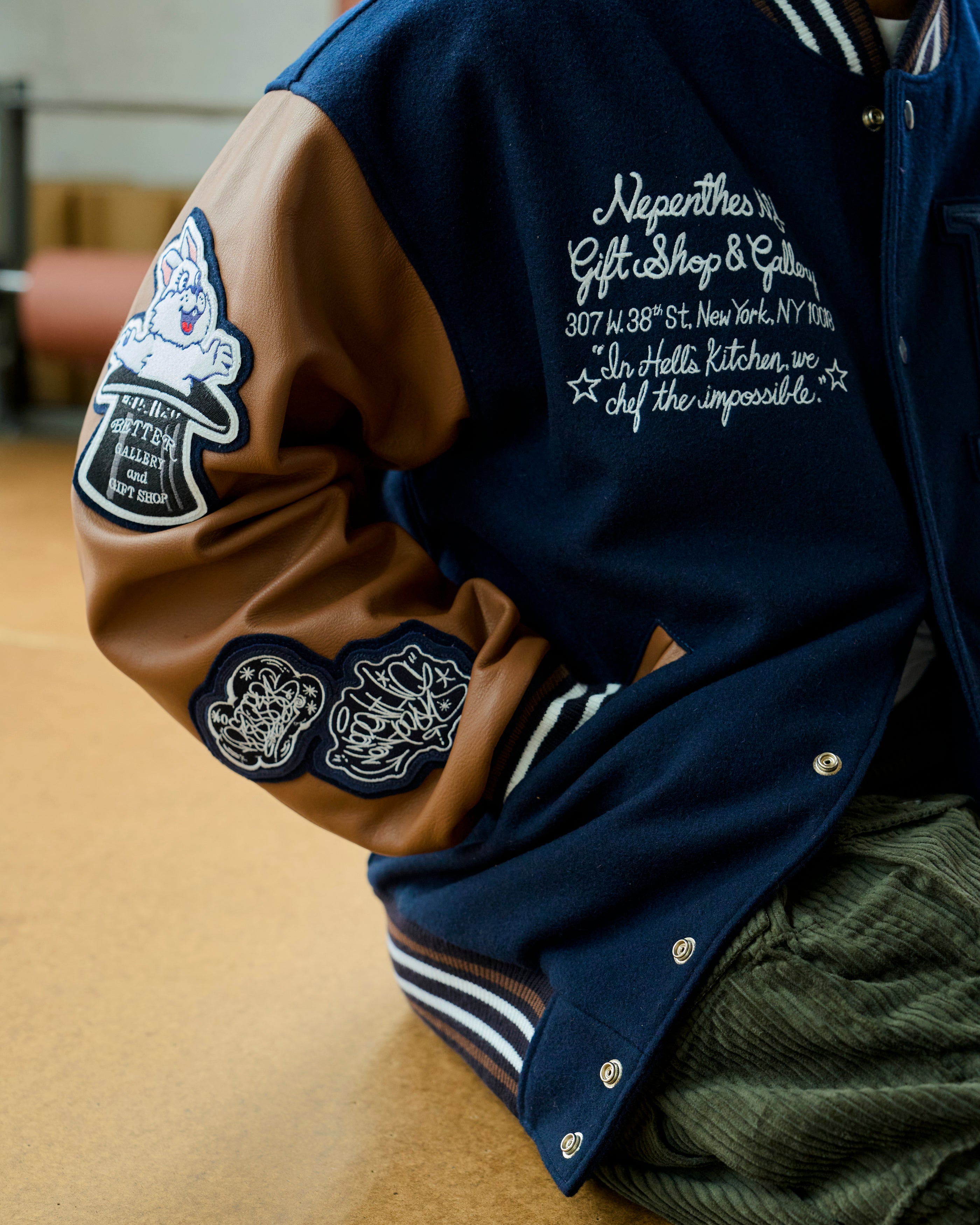 Nepenthes New York  x Better™ Gift Shop - Roots Leather Varsity Jacket