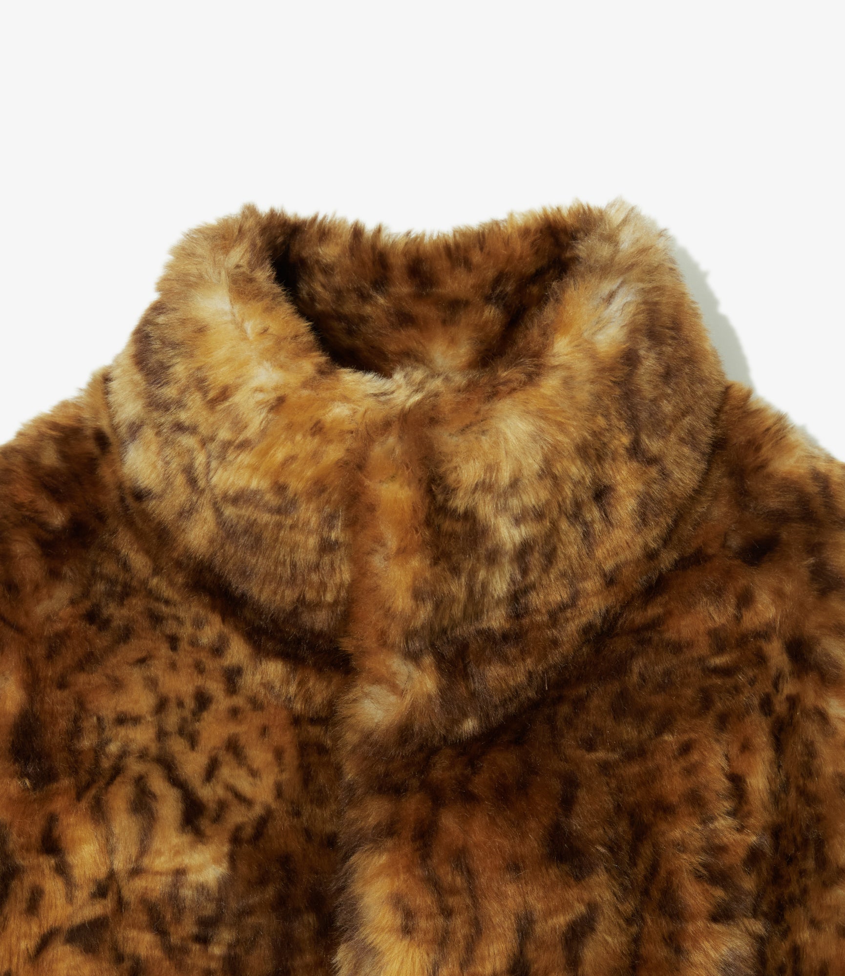 Eco Fur Stand Up Collar Coat - Leopard