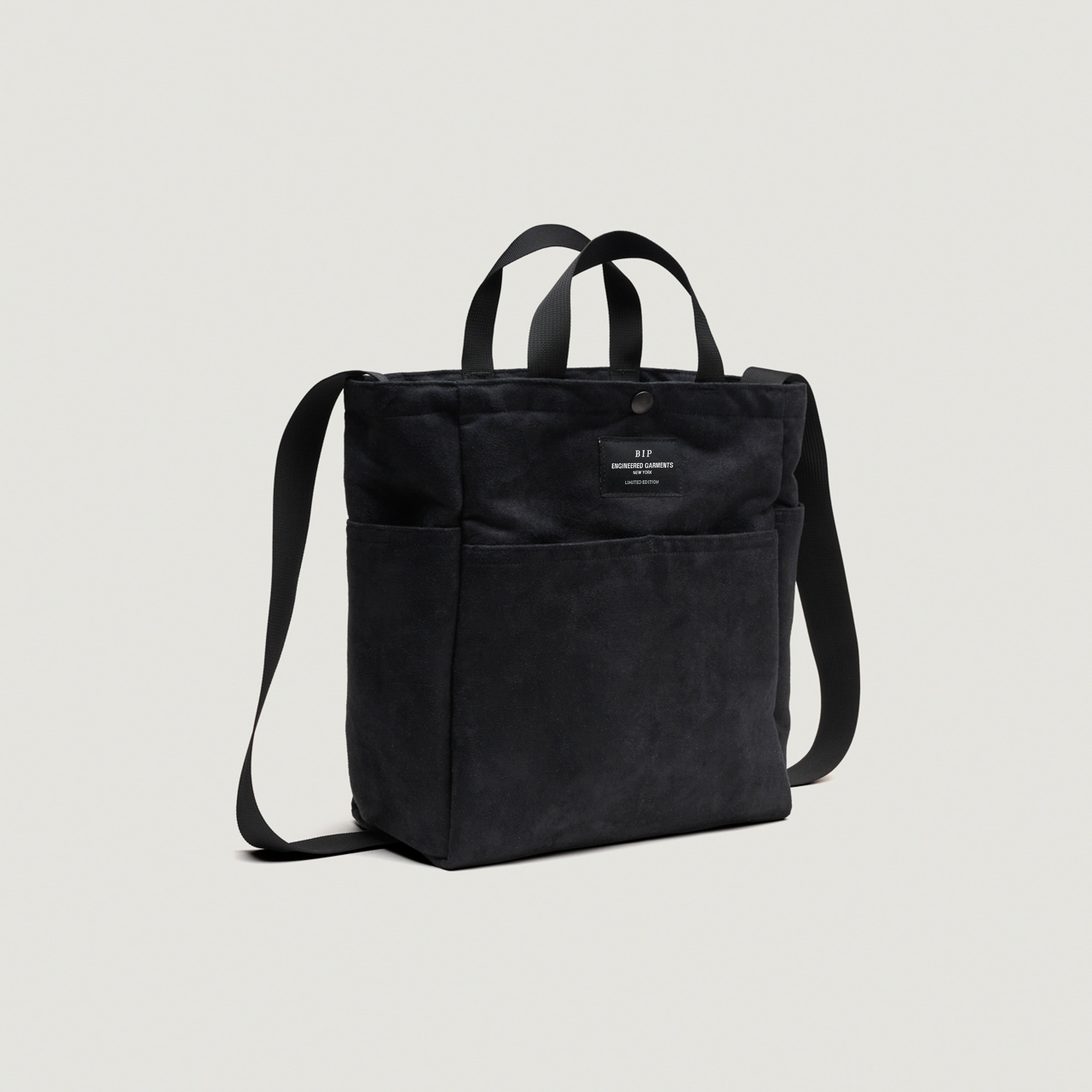 EG x BAGSINPROGRESS - Multi-Pocket Bag - Medium - Black Polyester Fake Suede