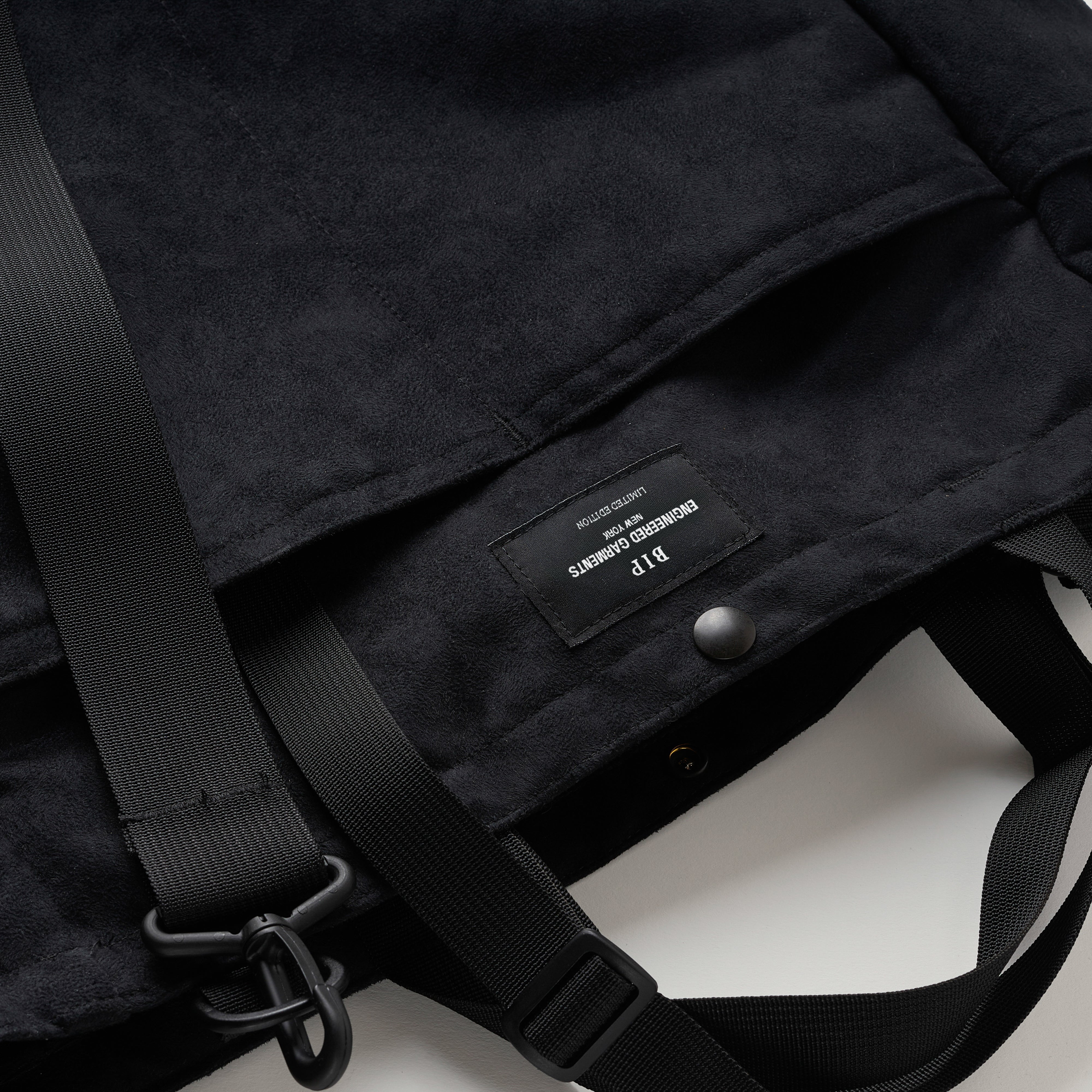 EG x BAGSINPROGRESS - Multi-Pocket Bag - Medium - Black Polyester Fake Suede