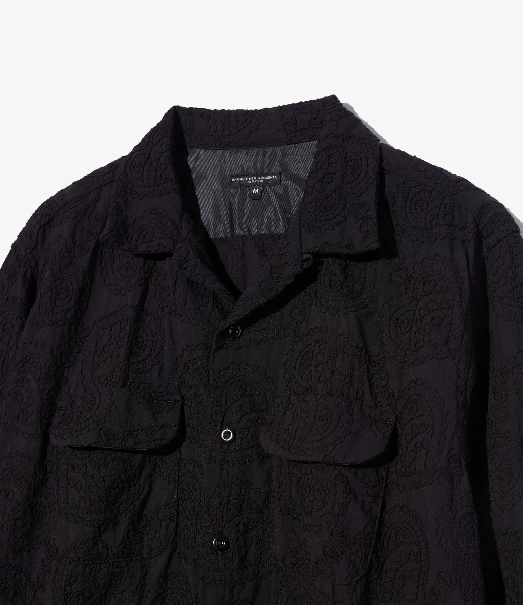 Classic Shirt - Black Cotton Paisley Embroidery