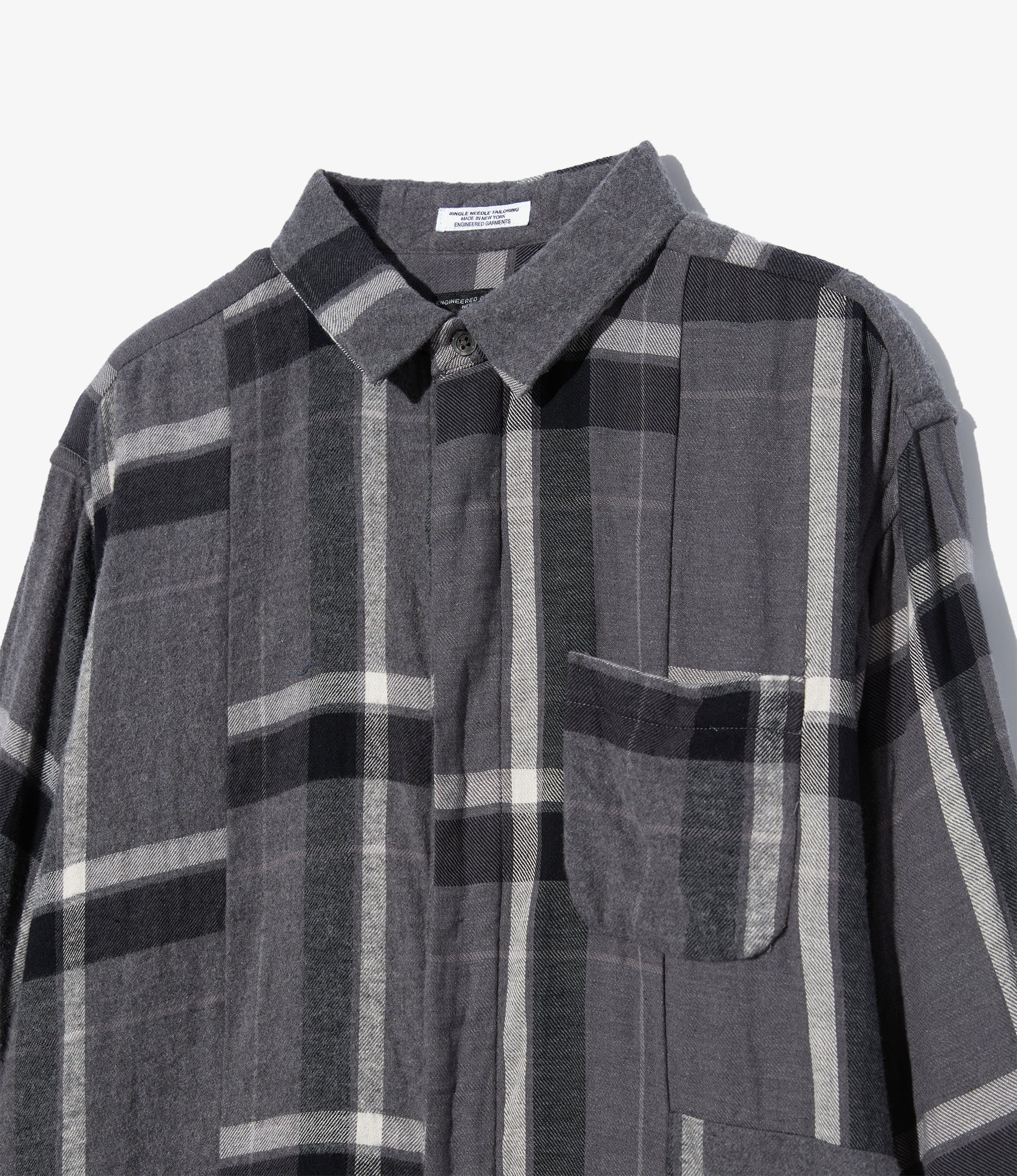 Combo Short Collar Shirt - Grey/Black Cotton Brushed Big Plaid