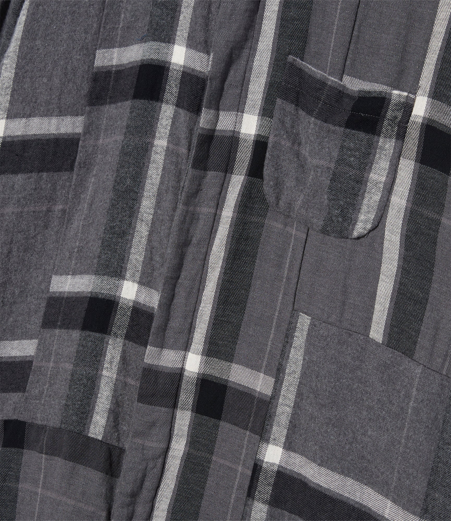 Combo Short Collar Shirt - Grey/Black Cotton Brushed Big Plaid