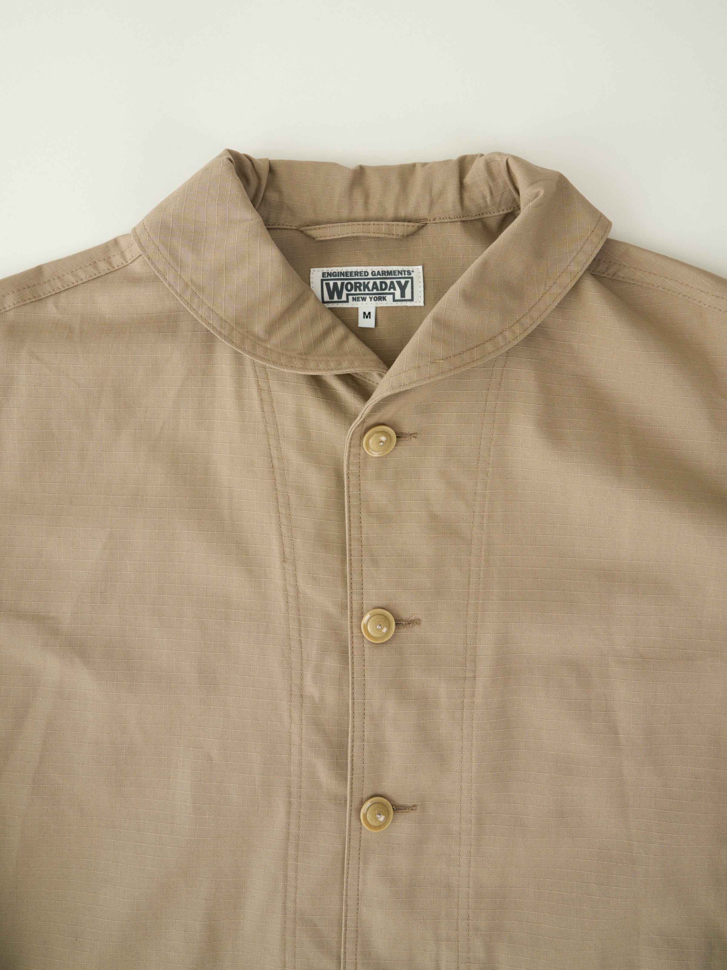 Shawl Collar Jacket - Khaki Cotton Ripstop
