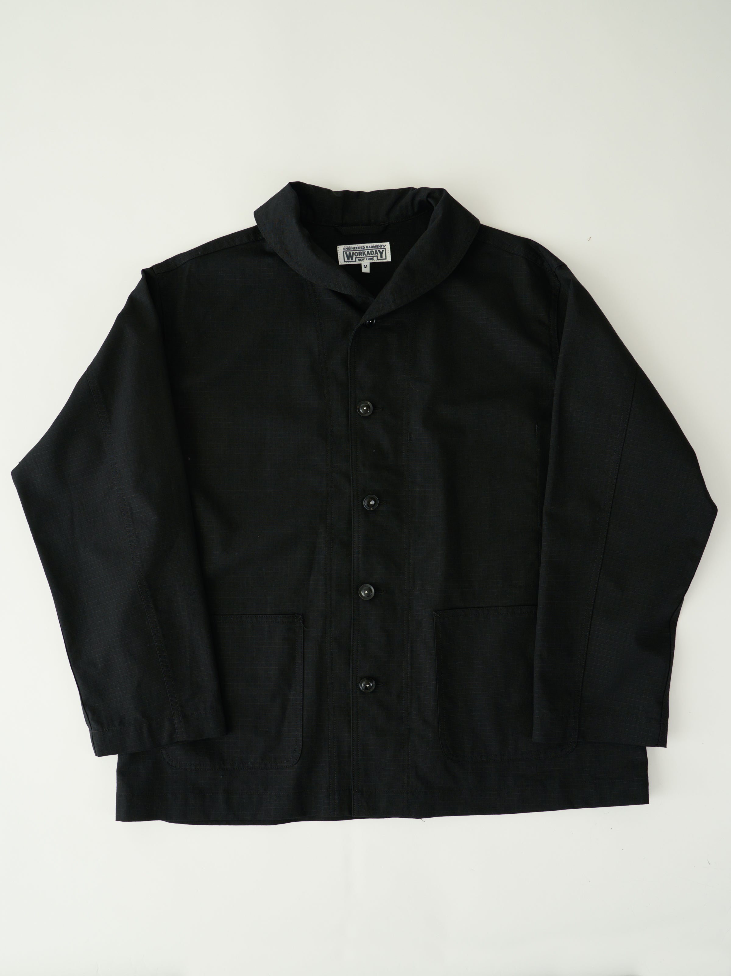 Shawl Collar Jacket - Black Cotton Ripstop