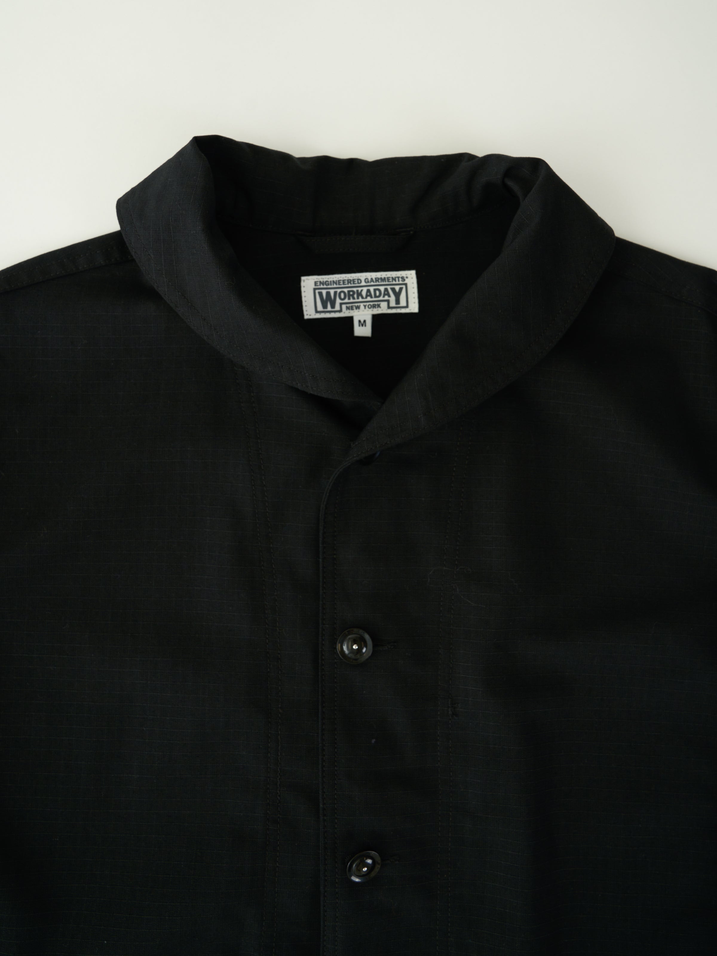 Shawl Collar Jacket - Black Cotton Ripstop