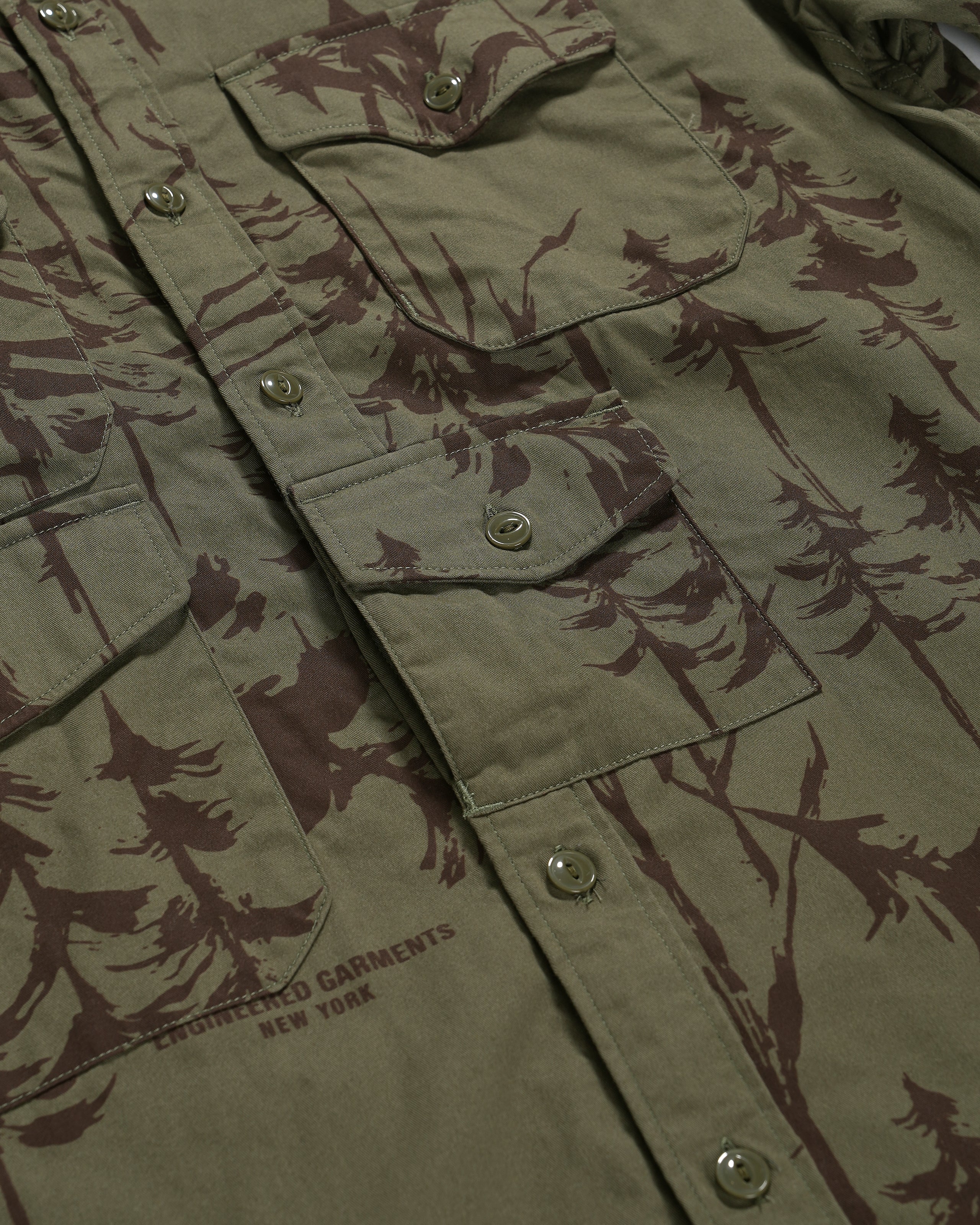 North Western Shirt - Olive Forest Print French Twill