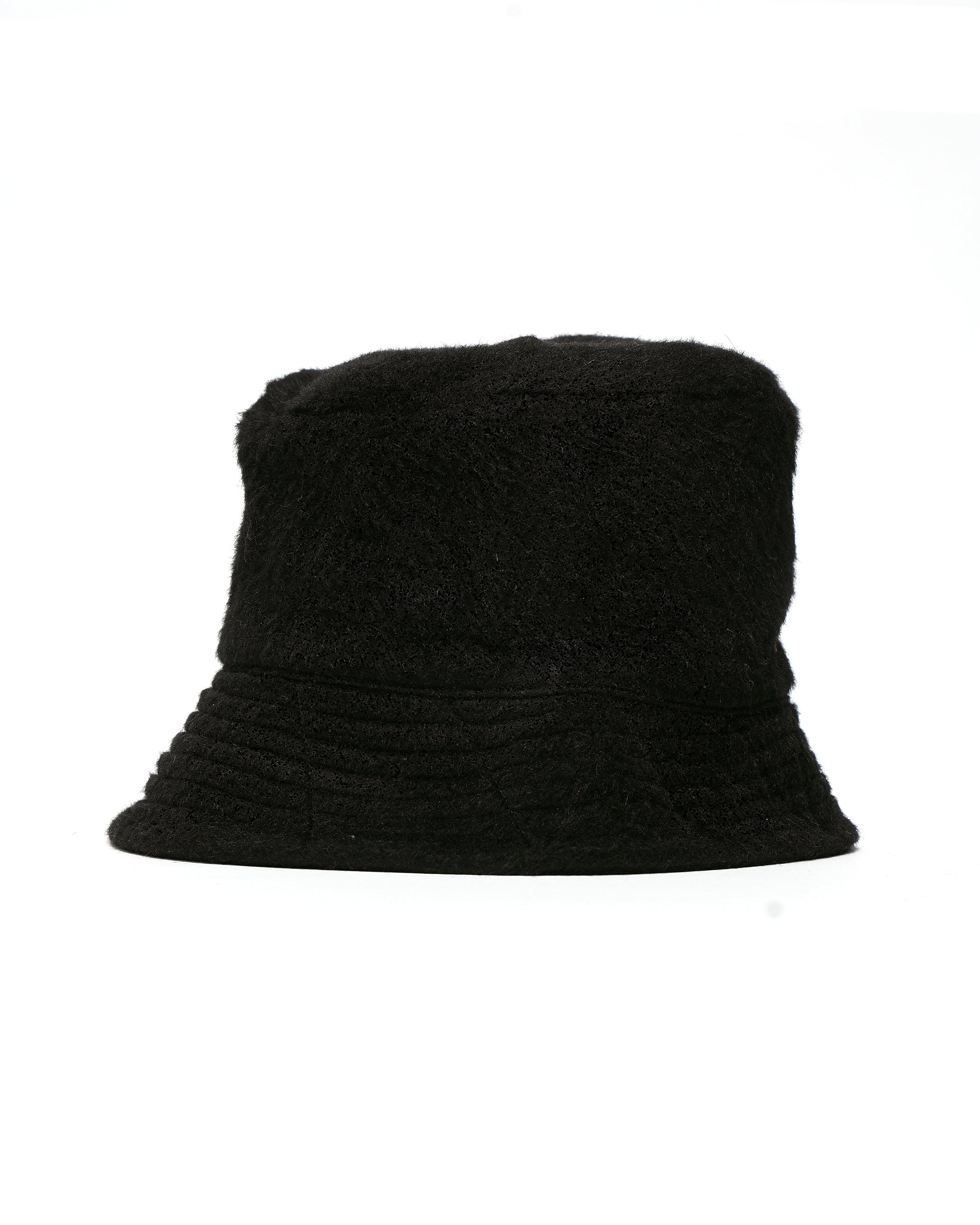 Bucket Hat - Black Polyester Wool Shaggy