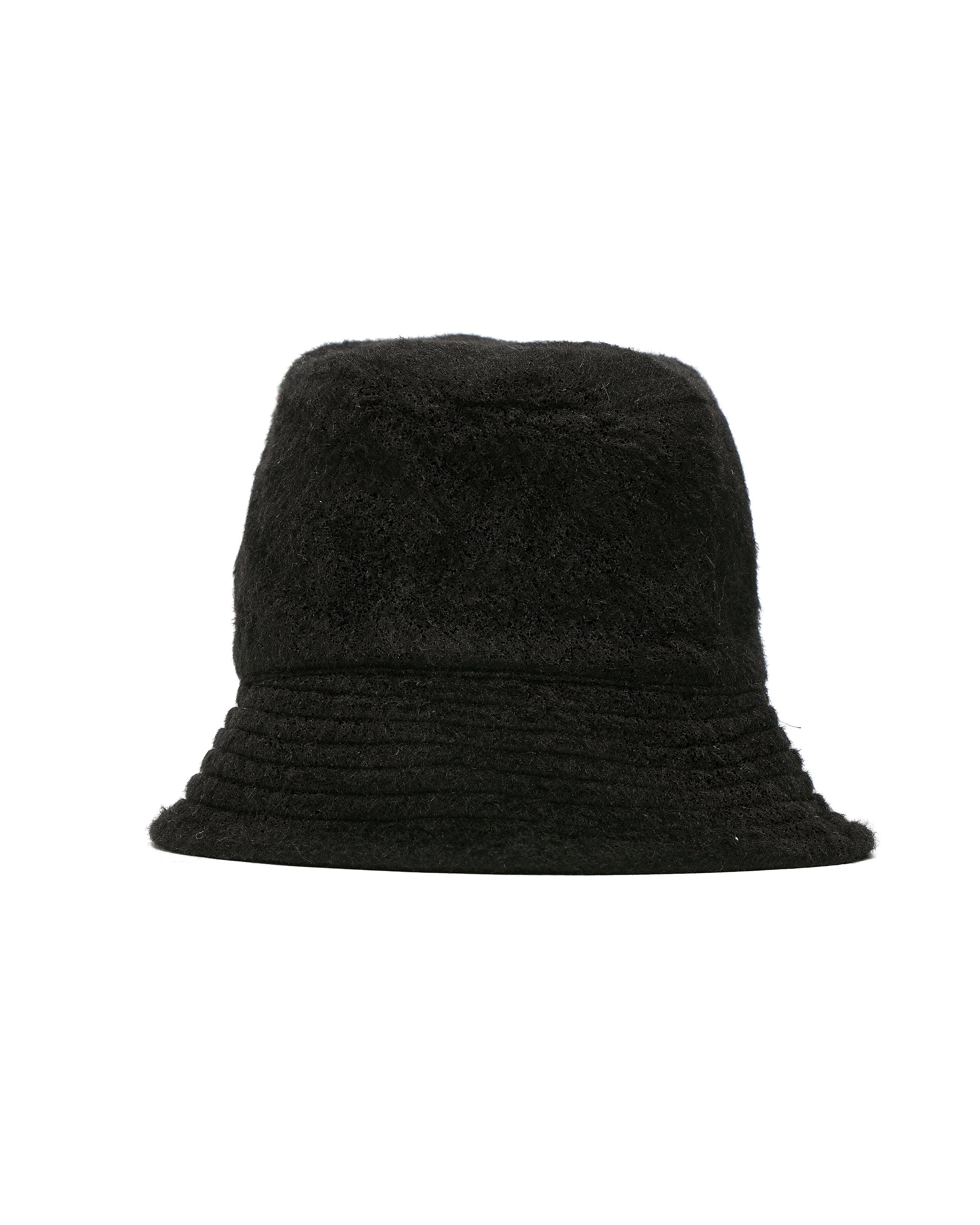 Bucket Hat - Black Polyester Wool Shaggy