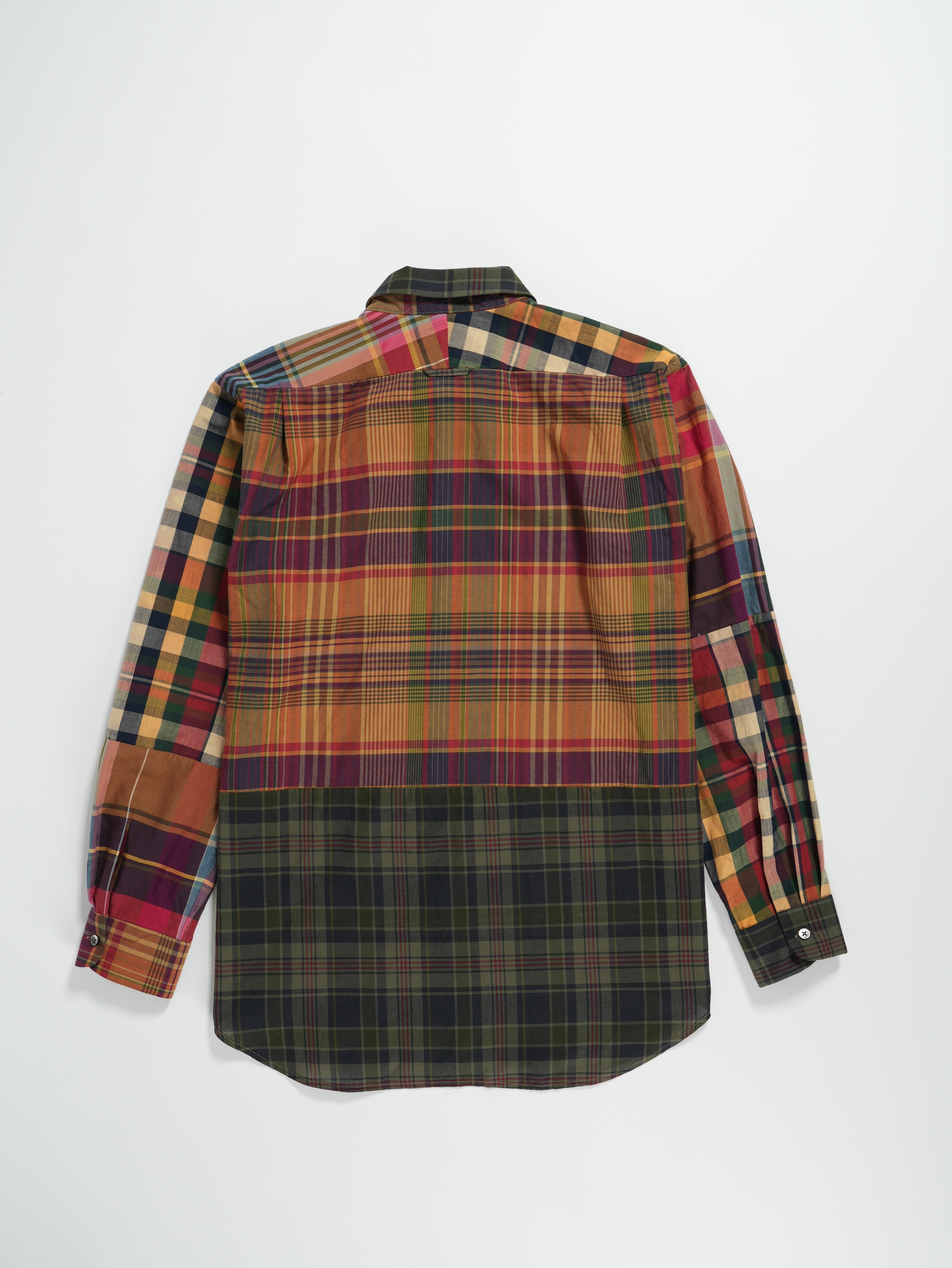 Combo Short Collar Shirt - Red / Khaki Cotton Big Plaid