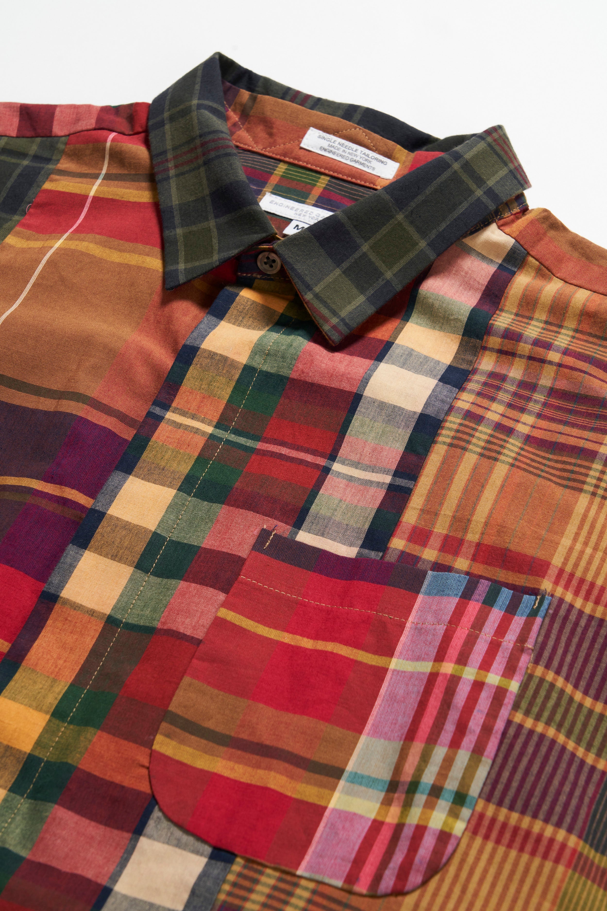 Combo Short Collar Shirt - Red / Khaki Cotton Big Plaid