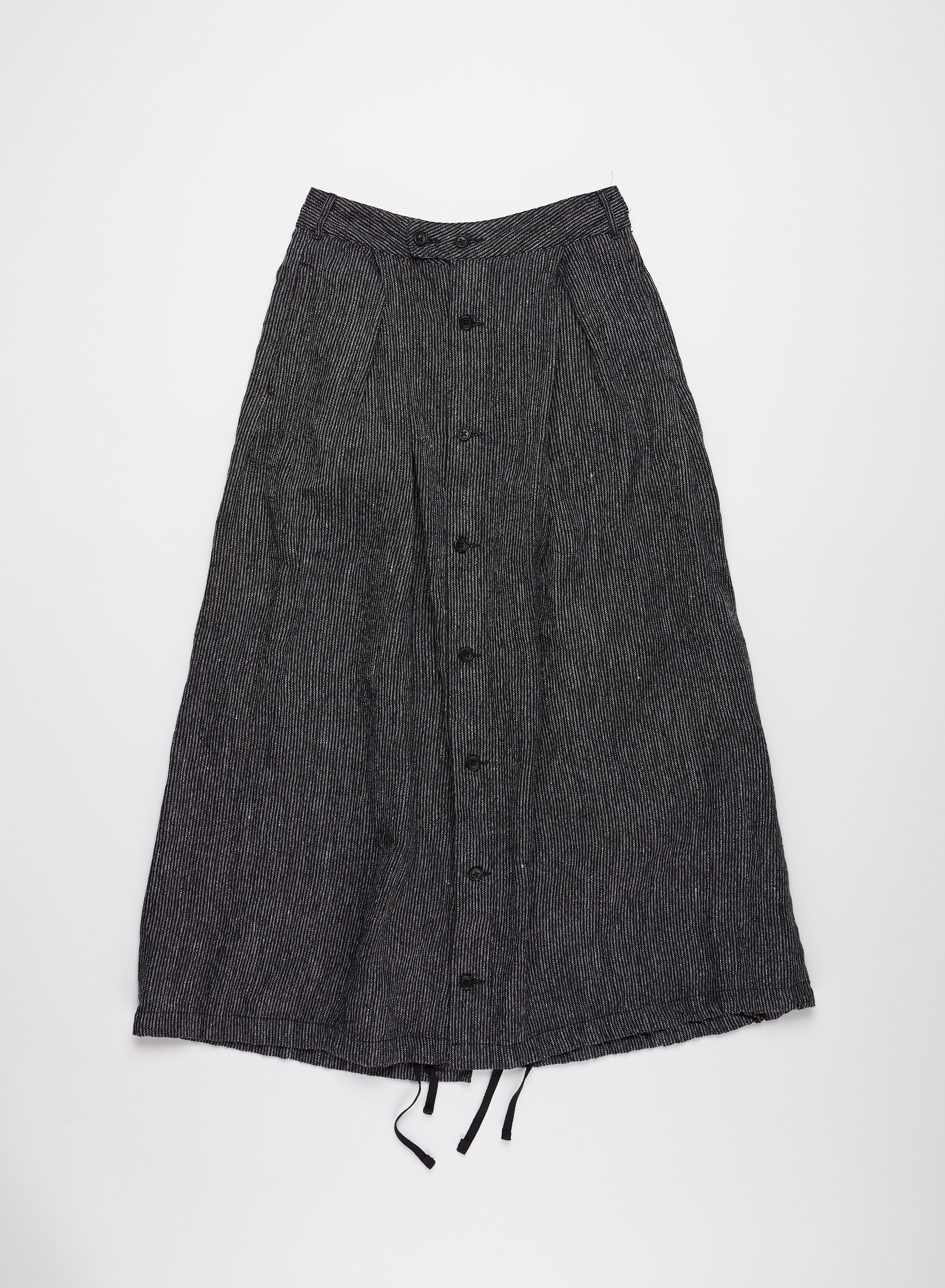 Tuck Skirt - Black / Grey Linen Stripe