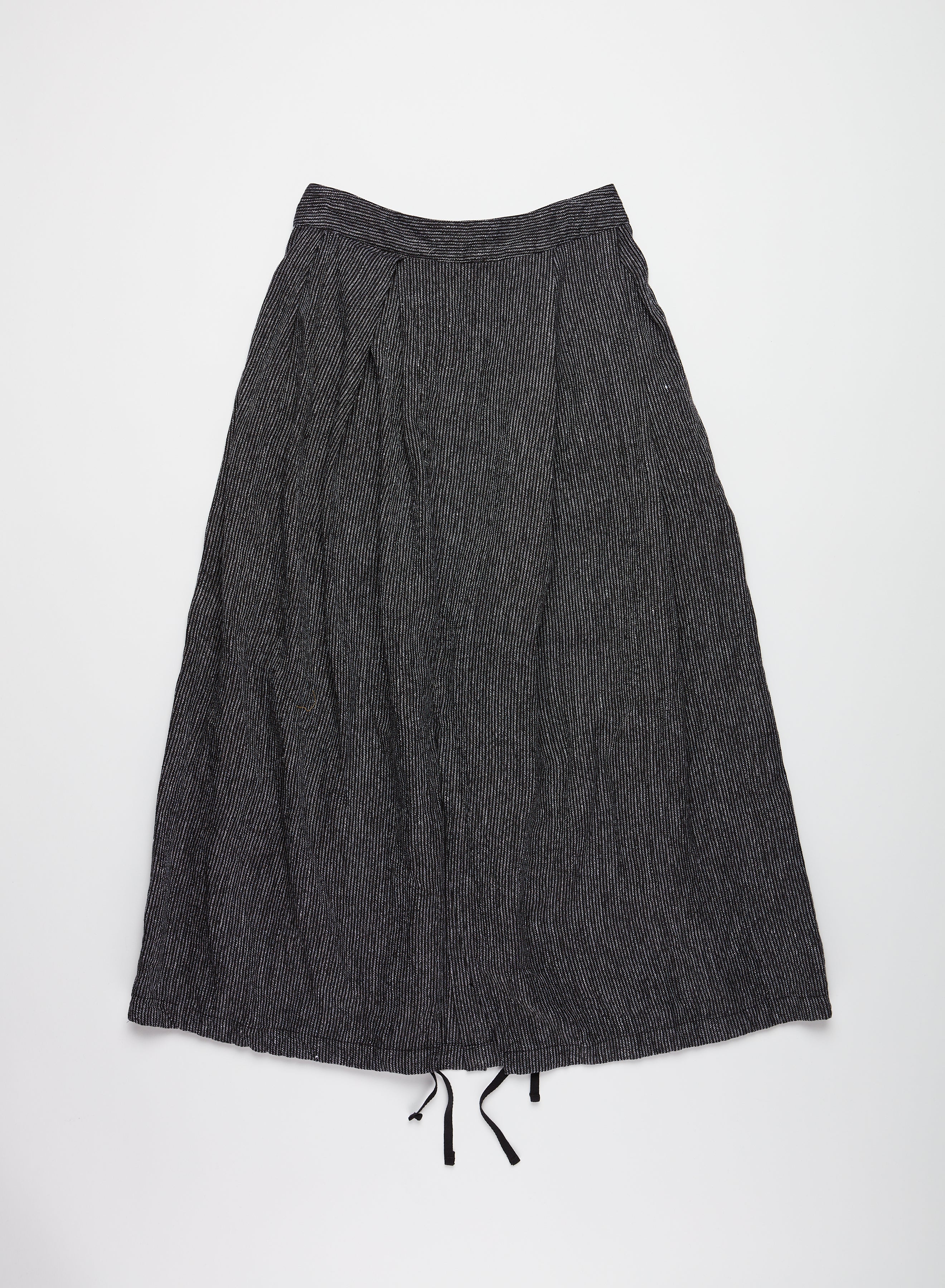 Tuck Skirt - Black / Grey Linen Stripe