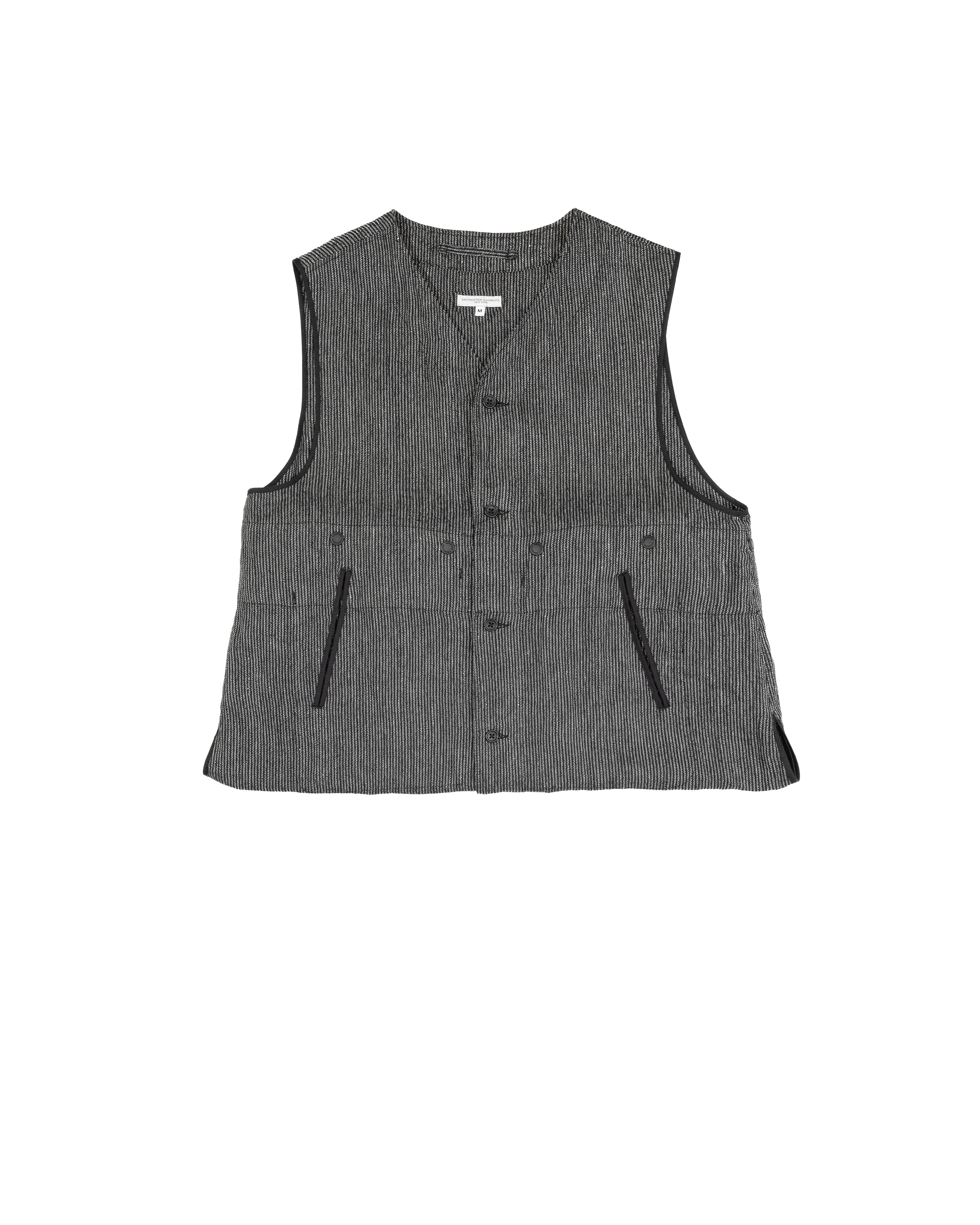 Liner Vest - Black / Grey Linen Stripe