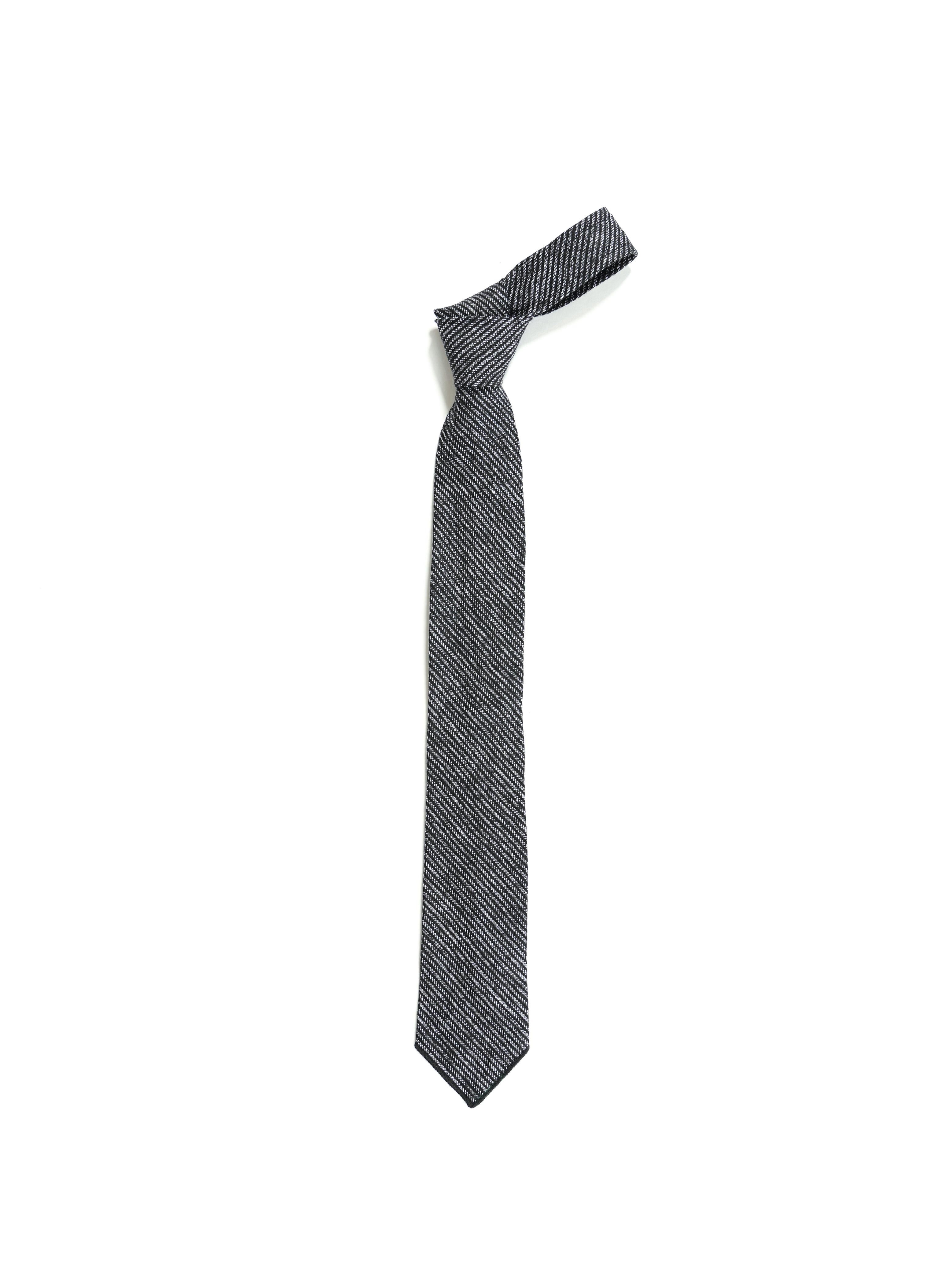 Neck Tie - Black / Grey Linen Stripe