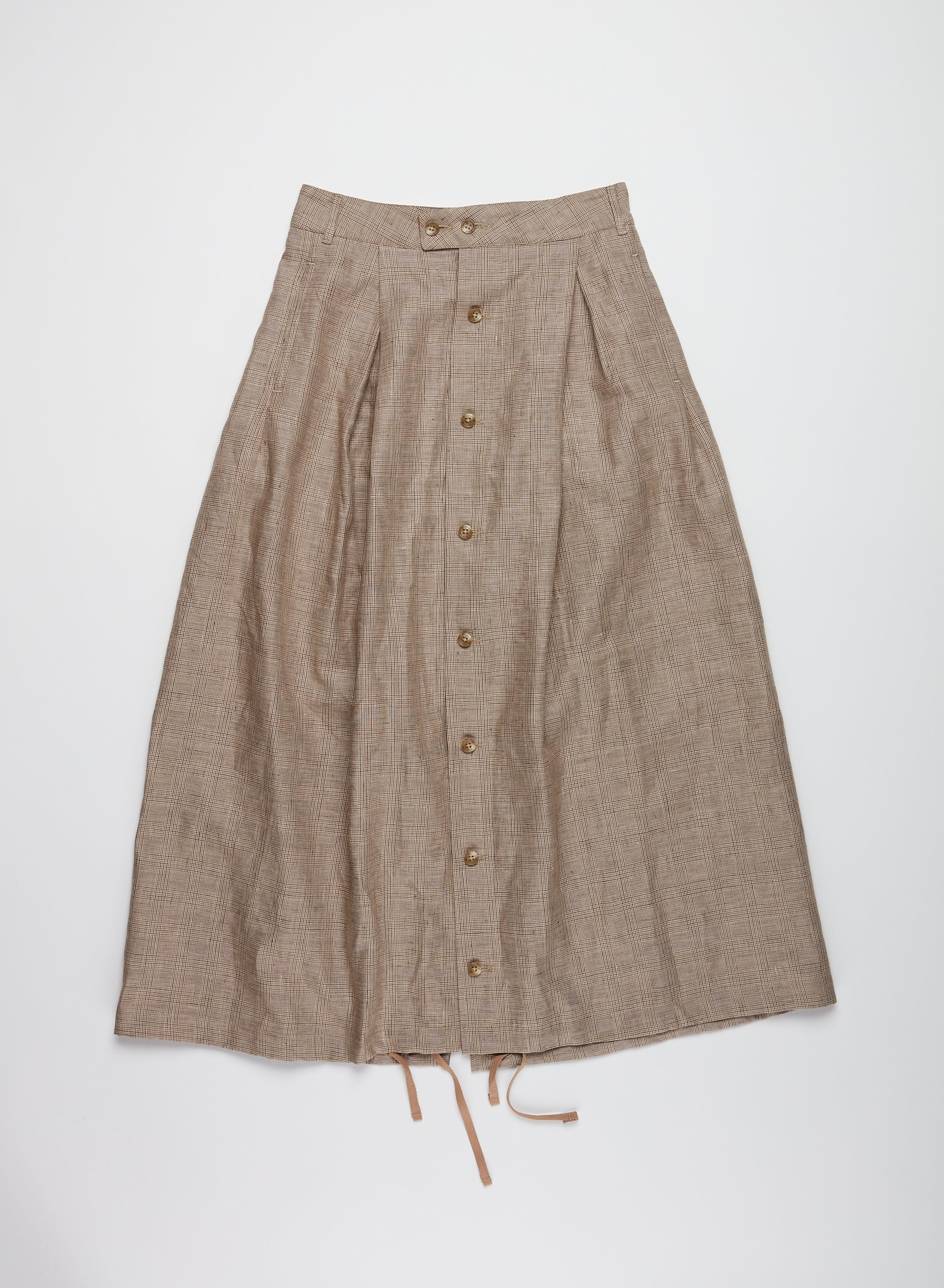 Tuck Skirt - Beige Linen Glen Plaid