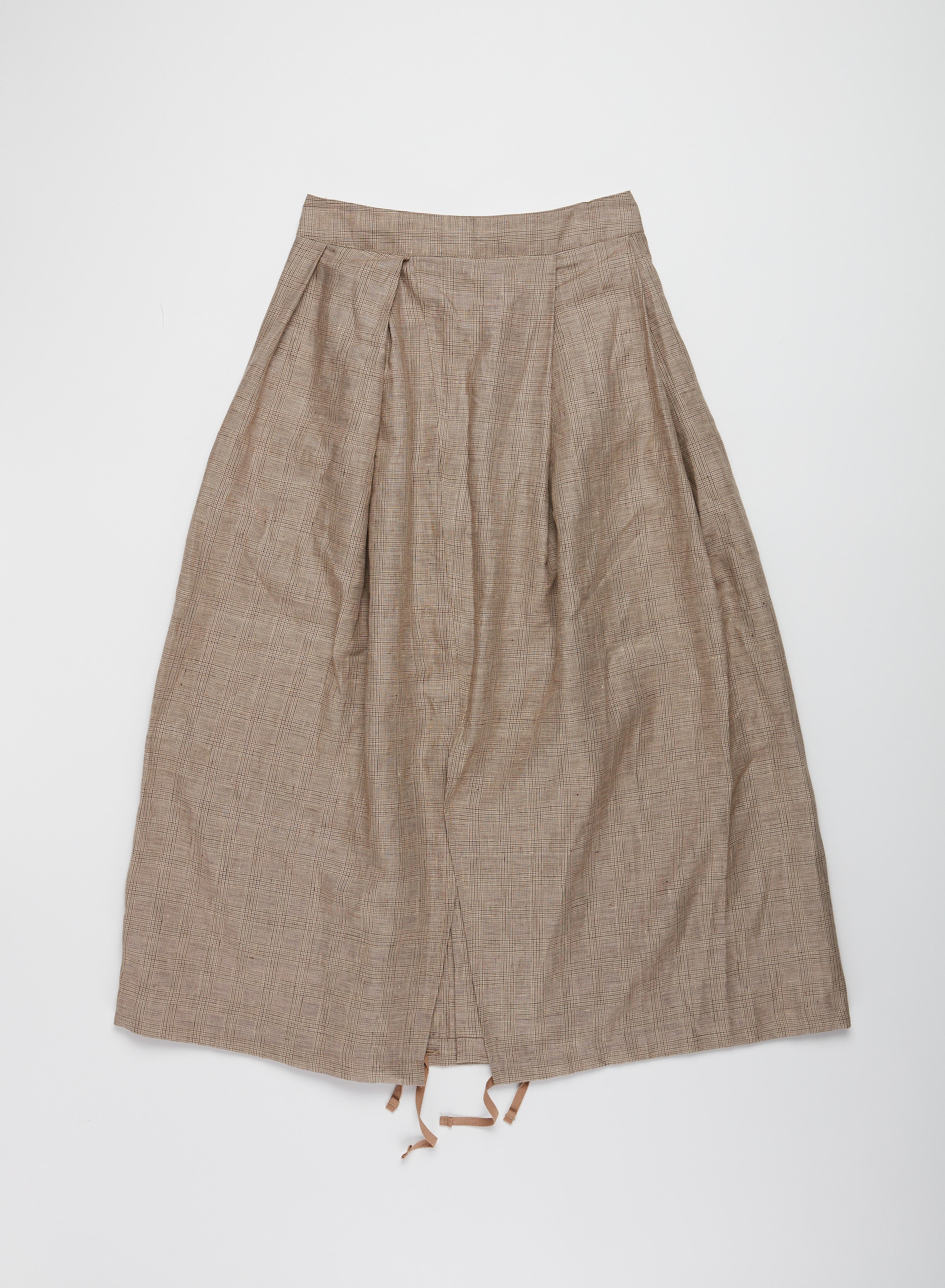 Tuck Skirt - Beige Linen Glen Plaid