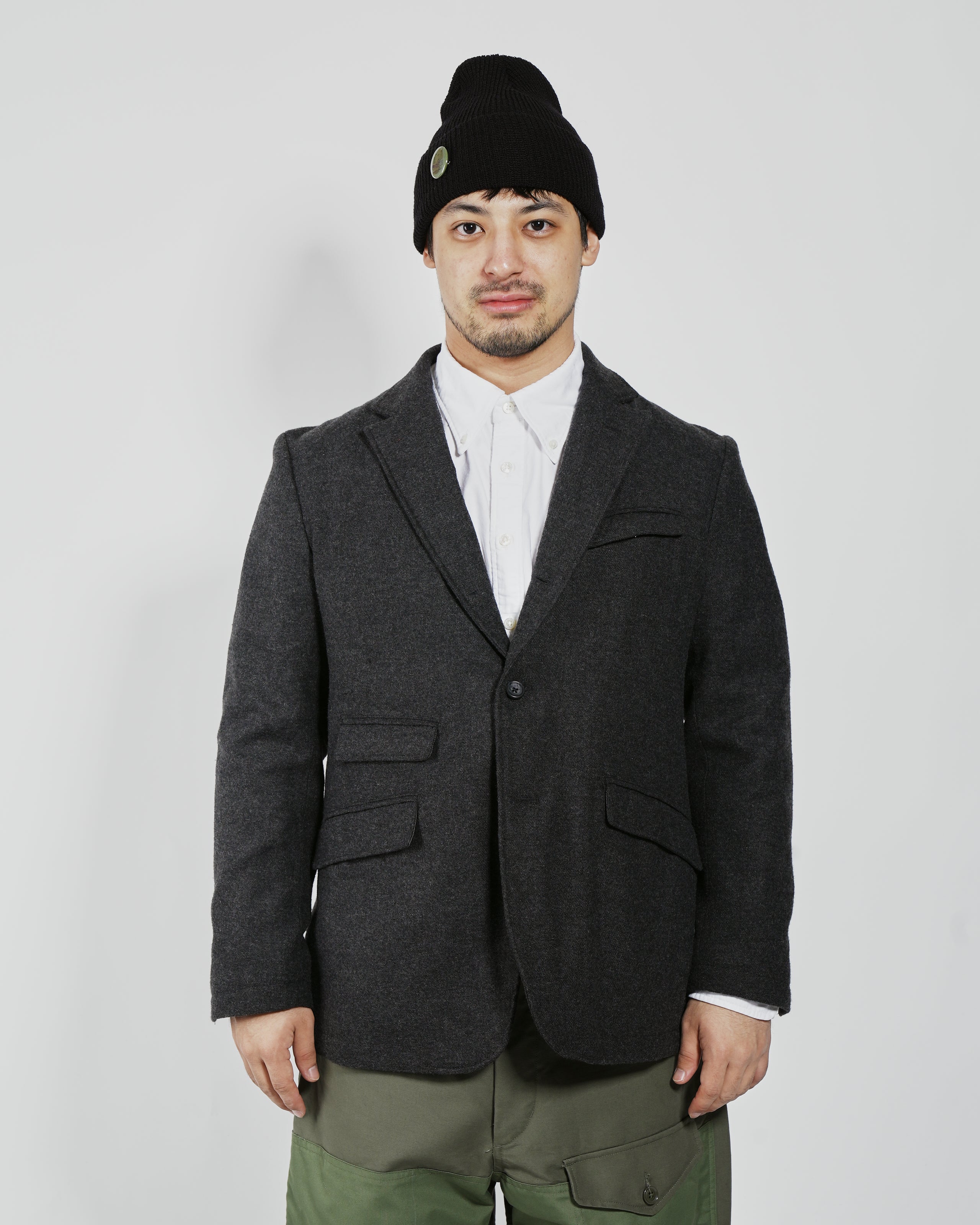 Andover Jacket - Grey Solid Poly Wool Flannel | Nepenthes New York