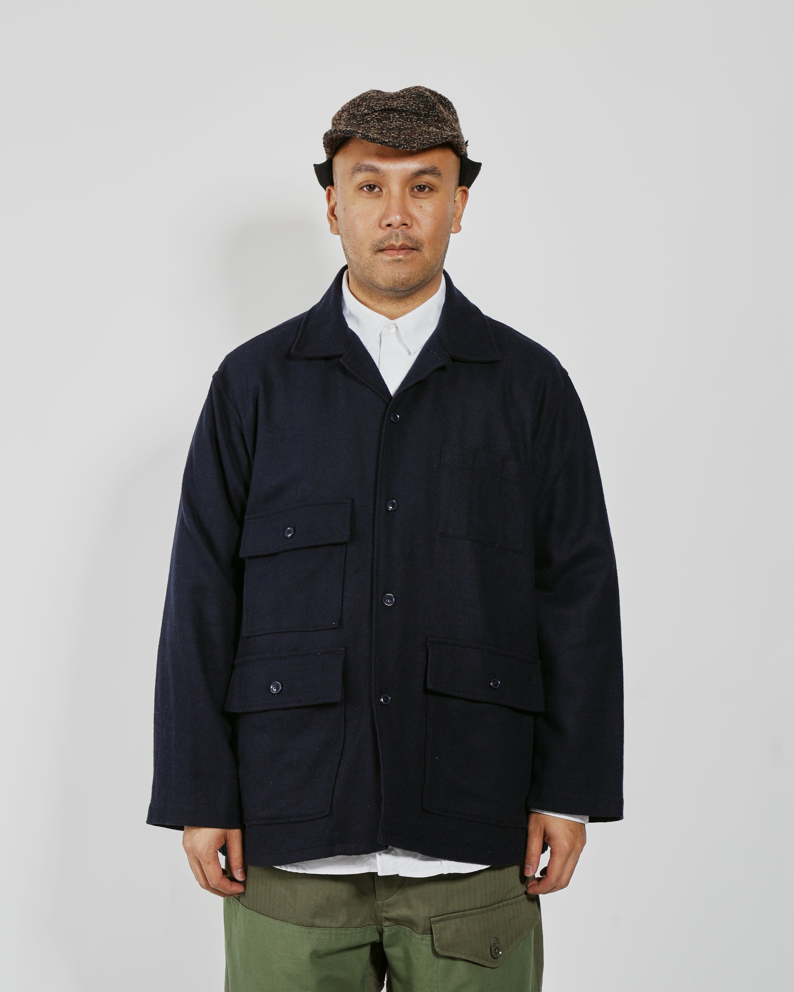 BA Shirt Jacket - Navy Solid Poly Wool Flannel
