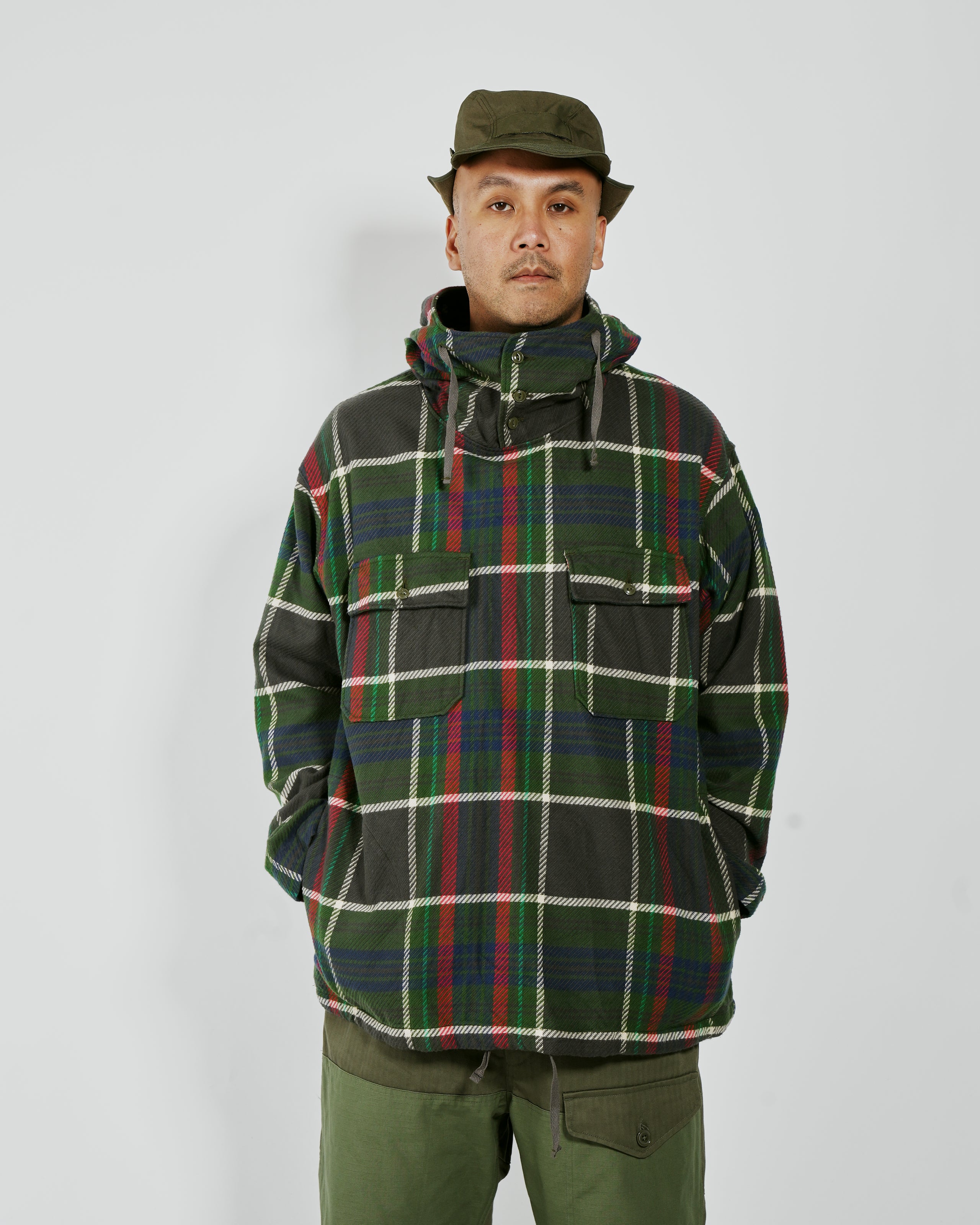 Cagoule Shirt - Olive Cotton Heavy Twill Plaid | Nepenthes New York