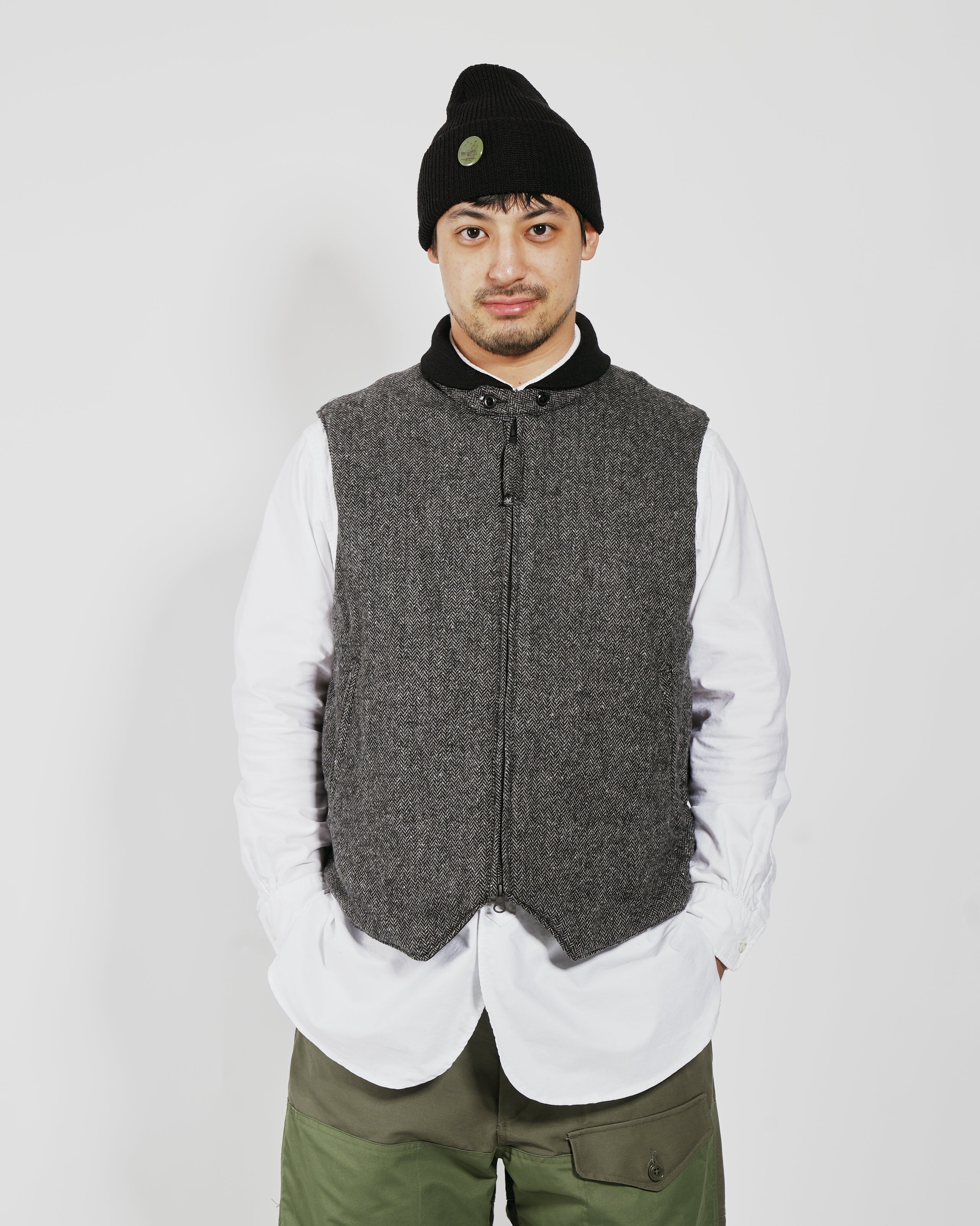 LL Vest - Grey Poly Wool Herringbone