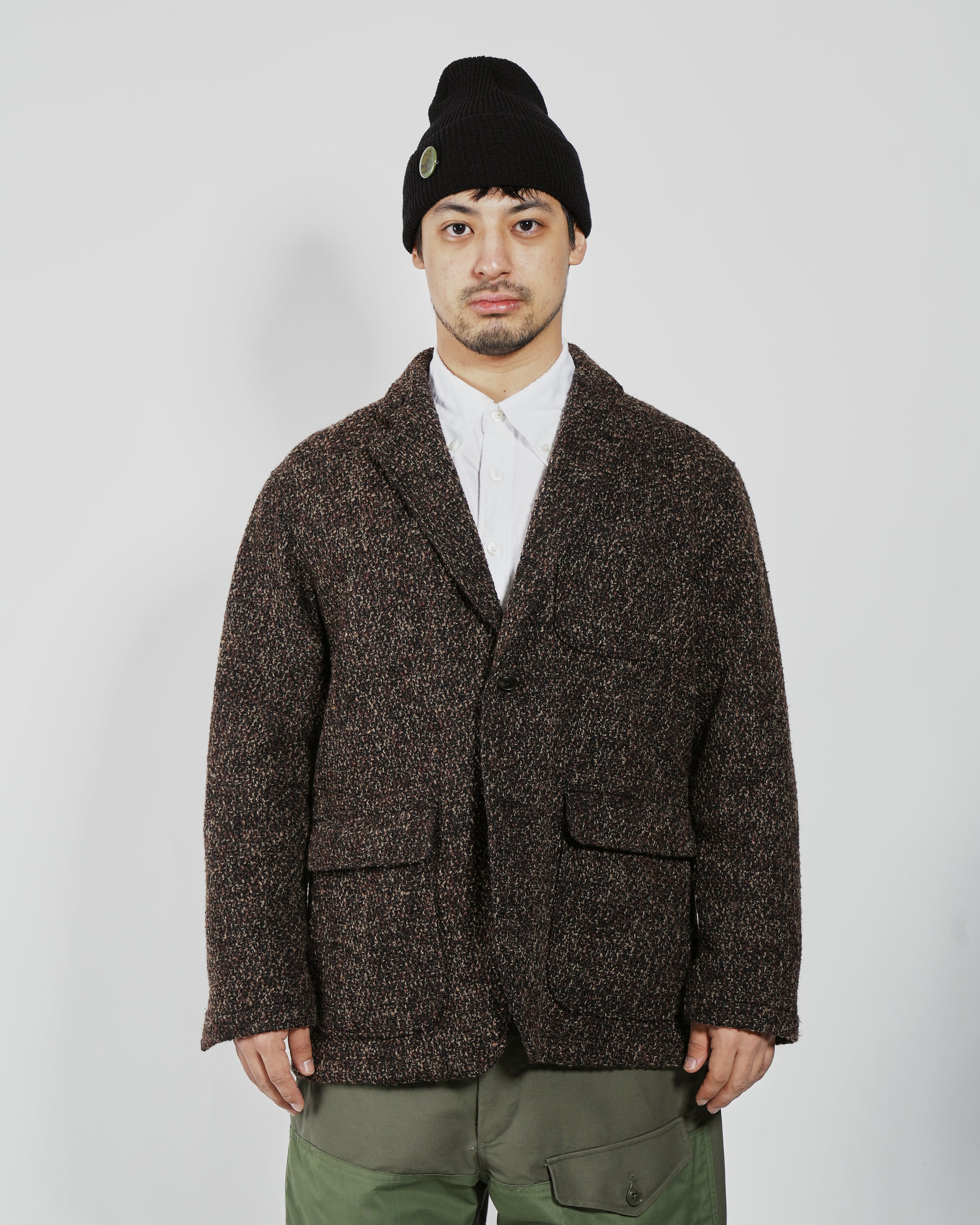 Loiter Jacket - Dk. Brown Polyester Wool Tweed Boucle