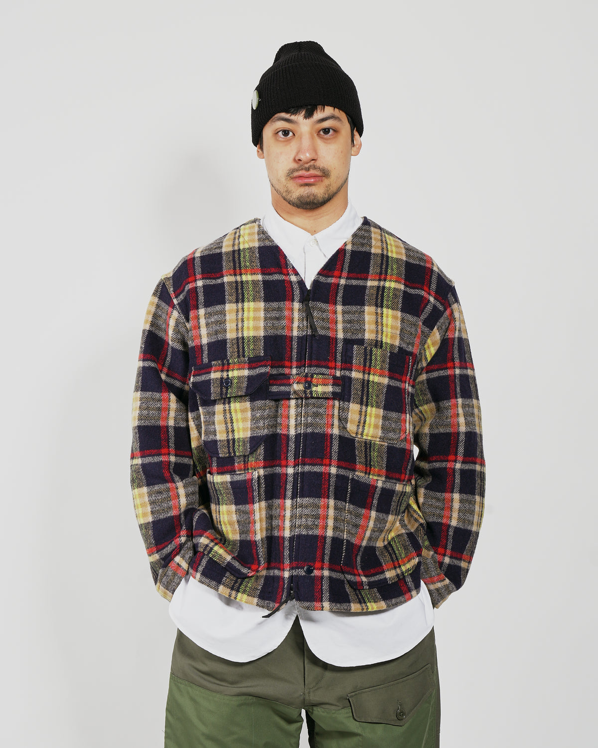 Shooting Jacket - Navy / Red Polyester Heavy Plaid | Nepenthes New York