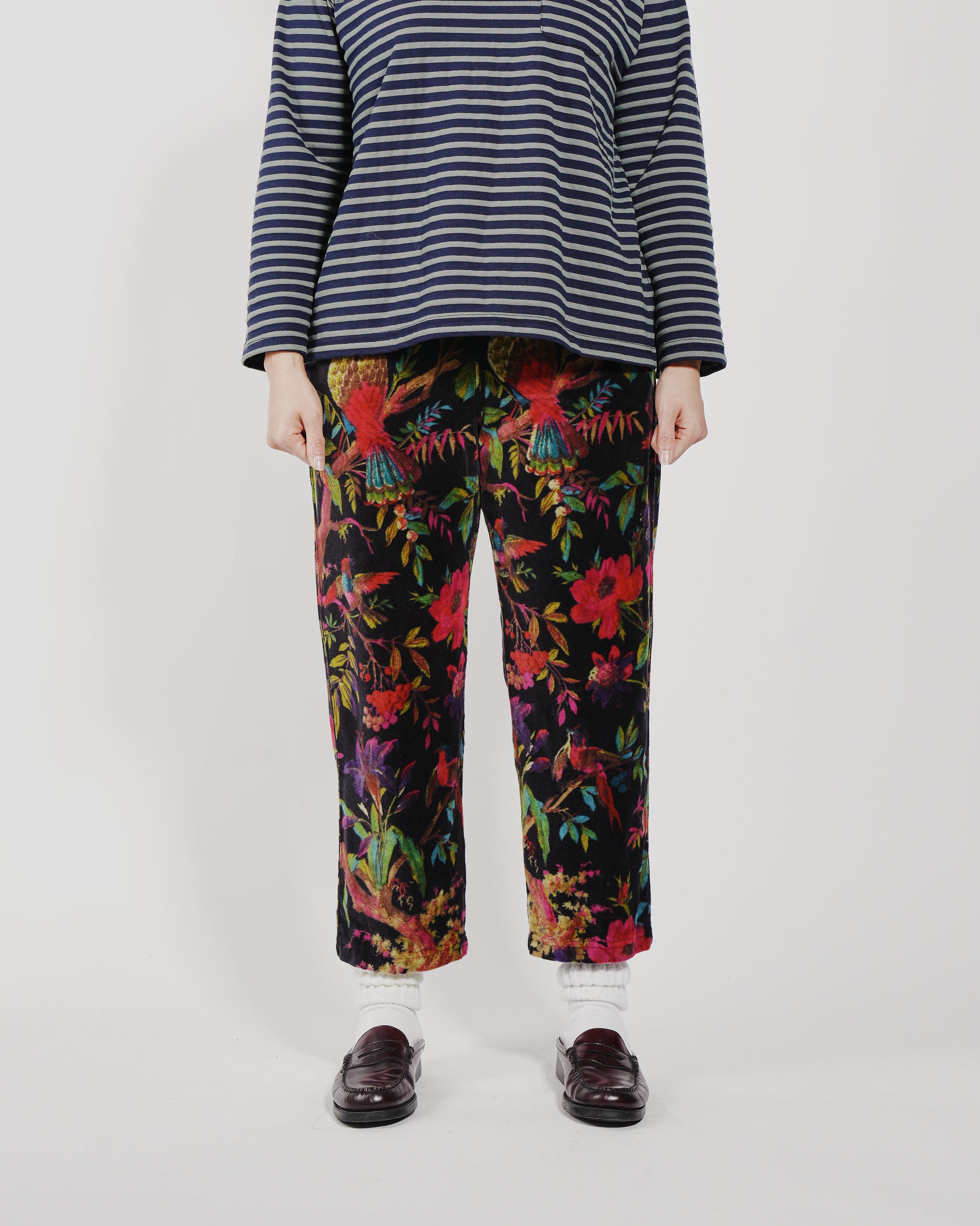 STK Pant - Black Cotton Bird Print Velveteen