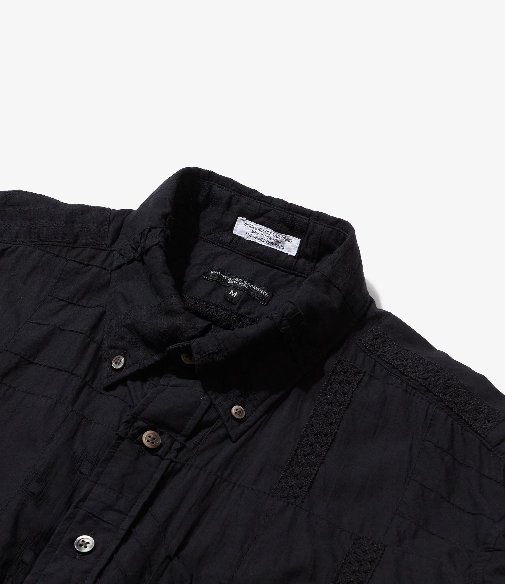 19 Century BD Shirt - Black Cotton Fringe Patchwork