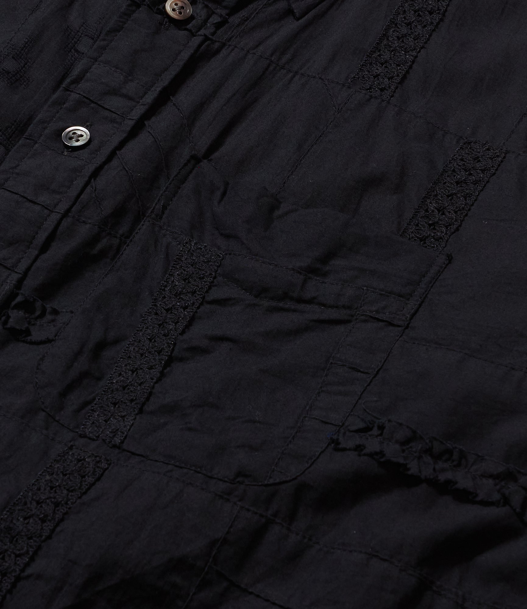 19 Century BD Shirt - Black Cotton Fringe Patchwork