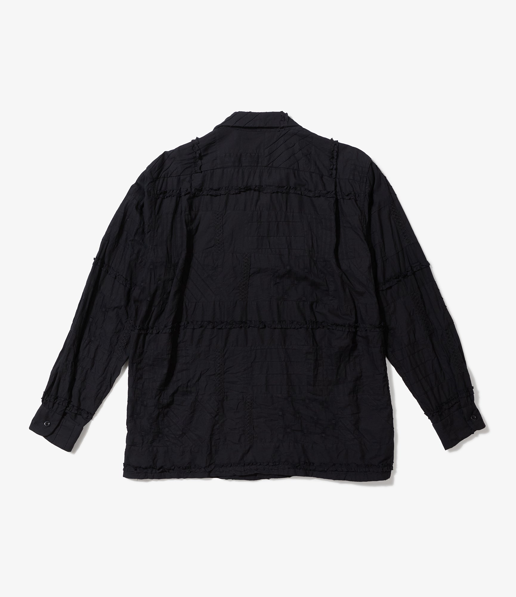 Classic Shirt - Black Cotton Fringe Patchwork