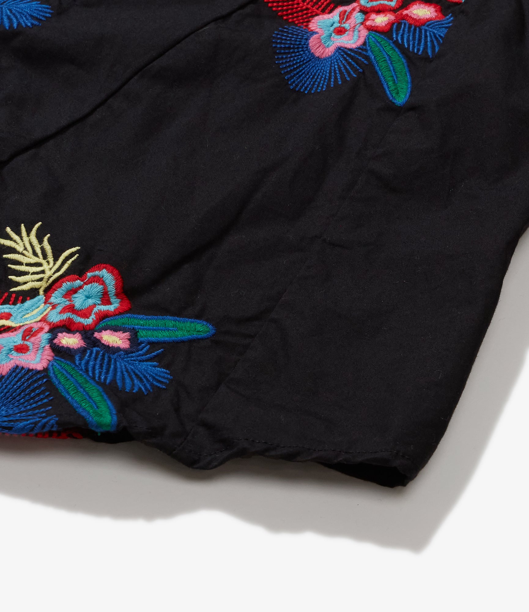 Flared Shirt - Black Cotton Floral Embroidery Sheeting