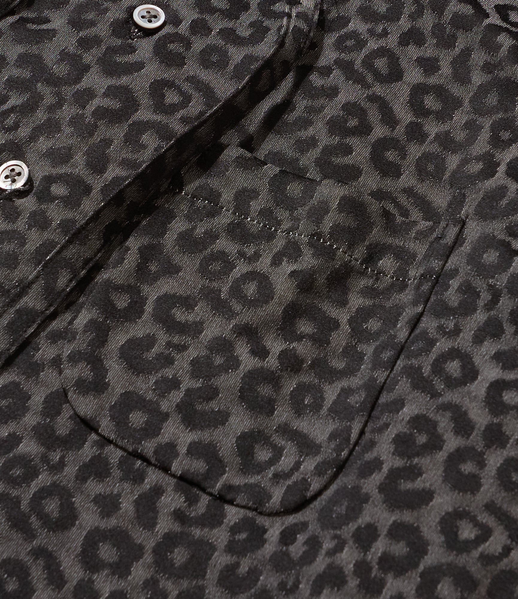 Rounded Collar Shirt - Black Poly Leopard Satin