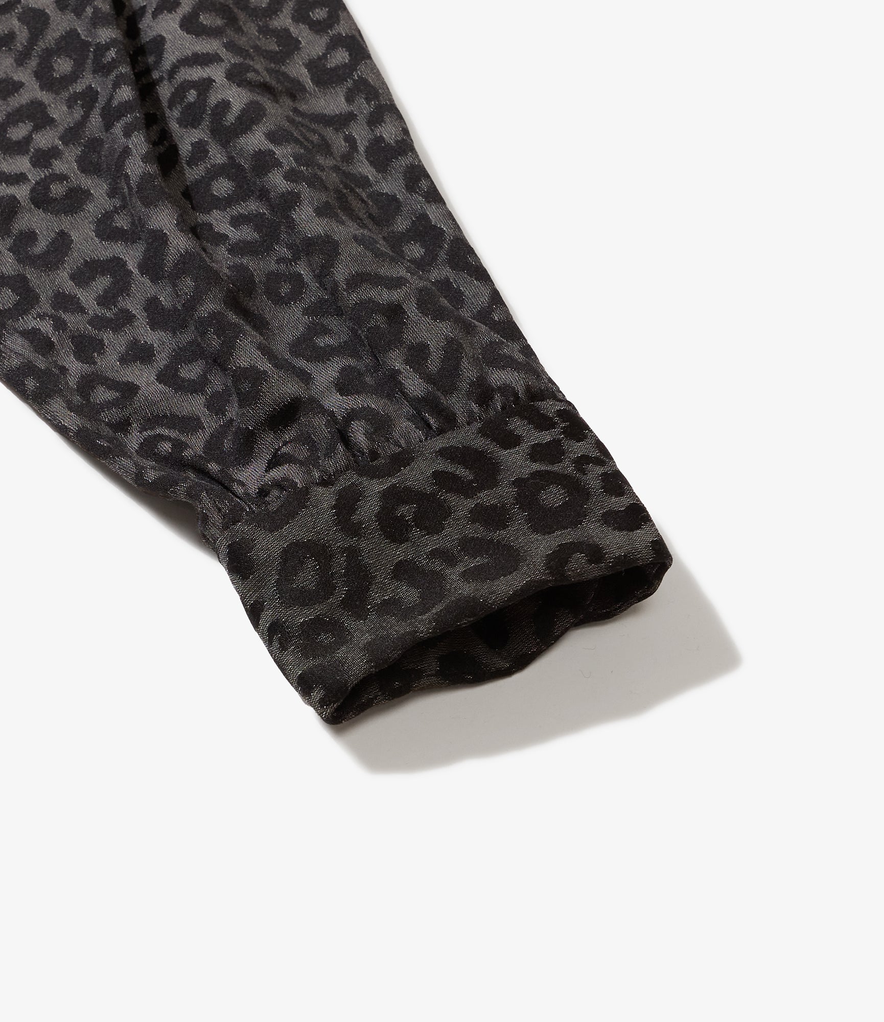 Rounded Collar Shirt - Black Poly Leopard Satin