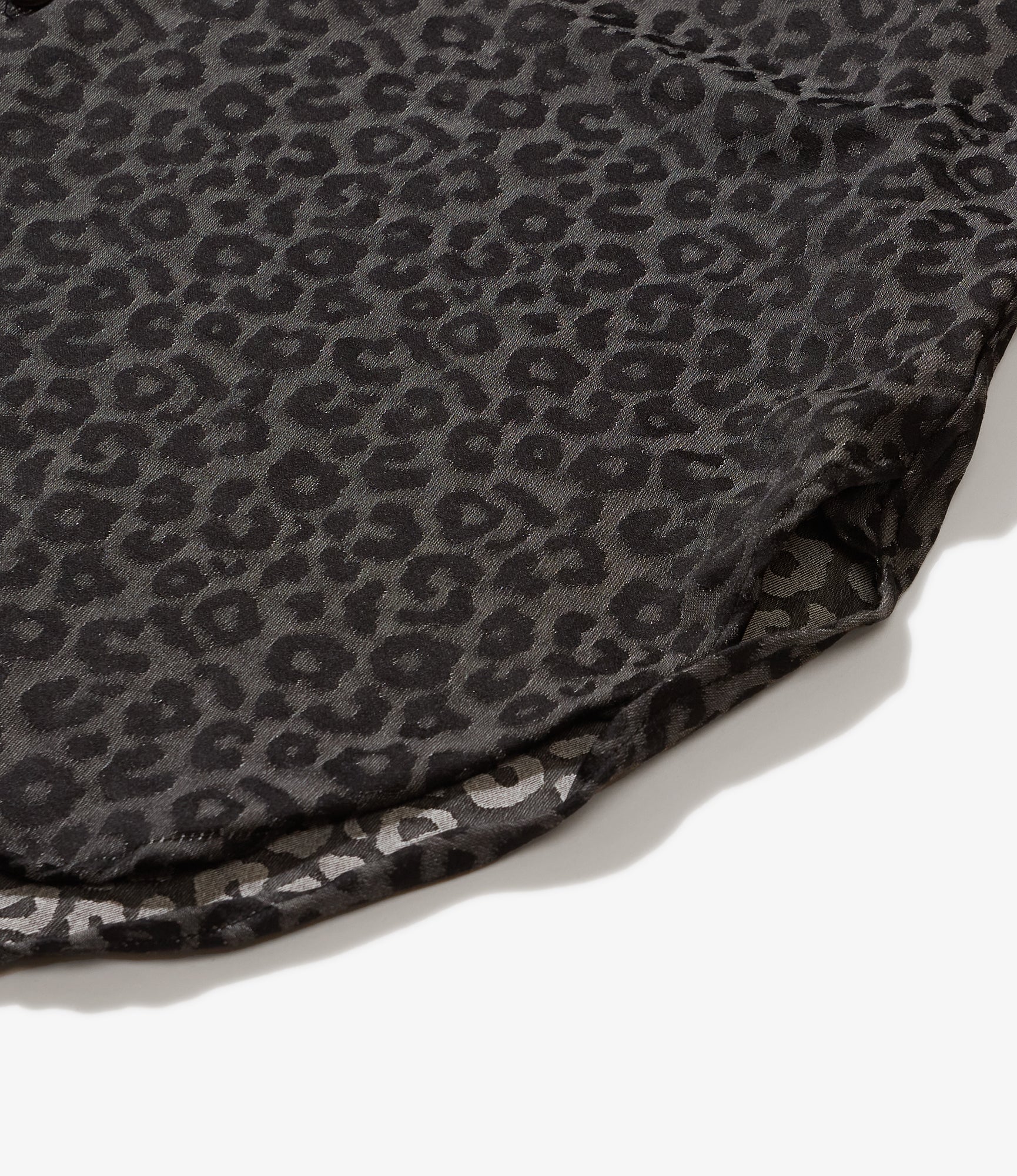 Rounded Collar Shirt - Black Poly Leopard Satin