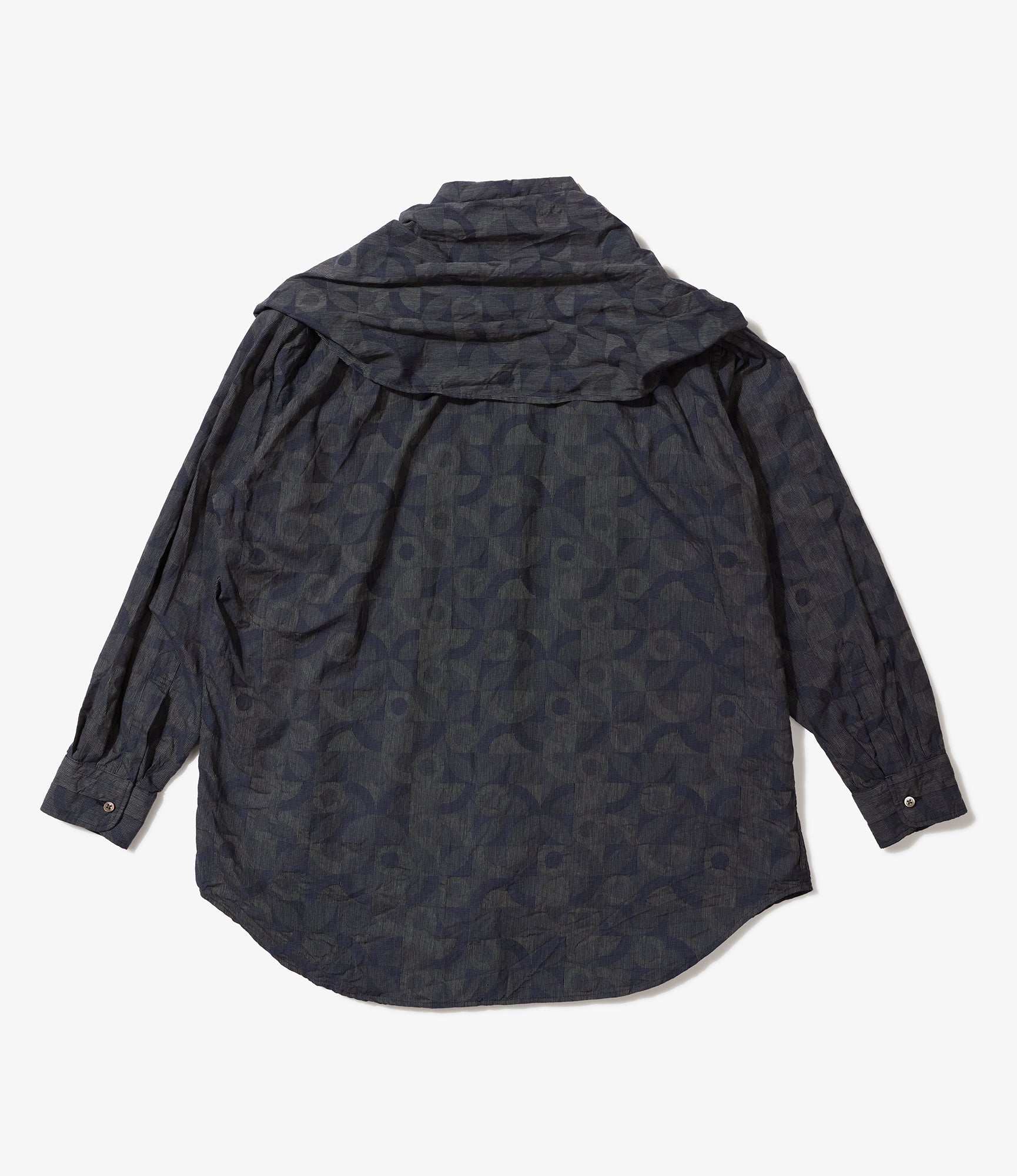 Shawl Shirt - Navy/Grey Cotton Deco Jacquard