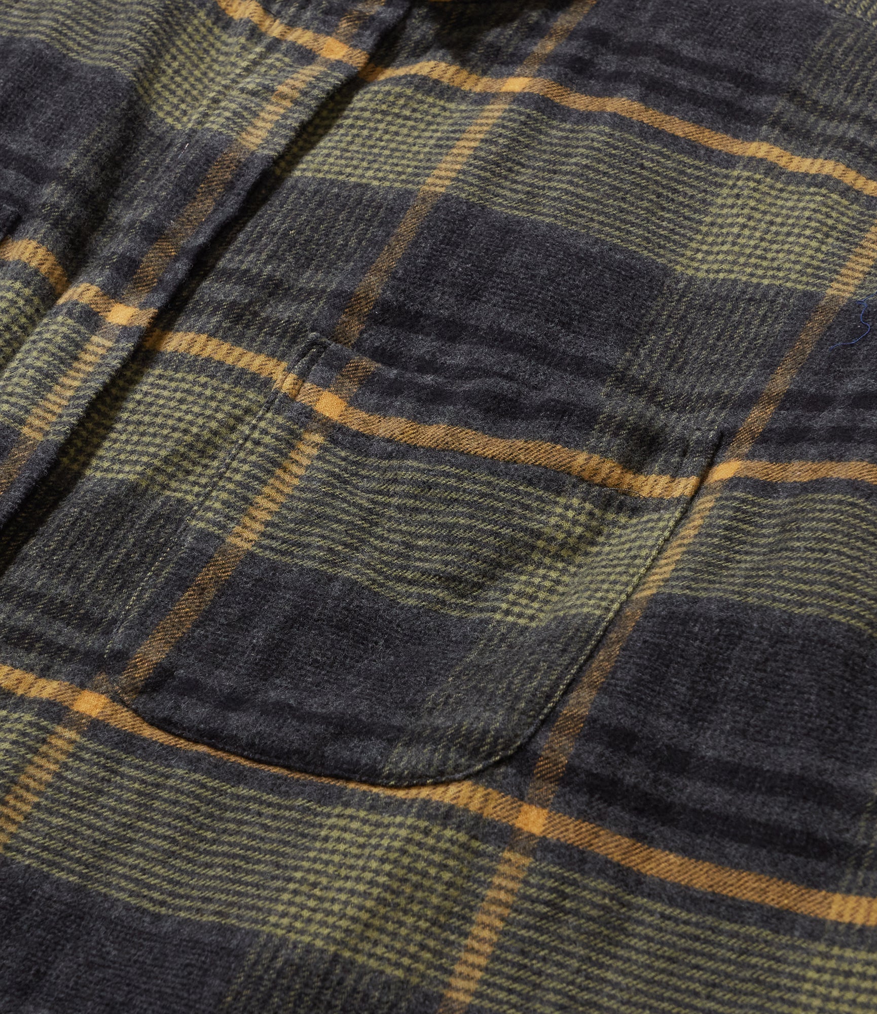 Wing Collar Shirt - Yellow/Gray Cotton Plaid Flannel