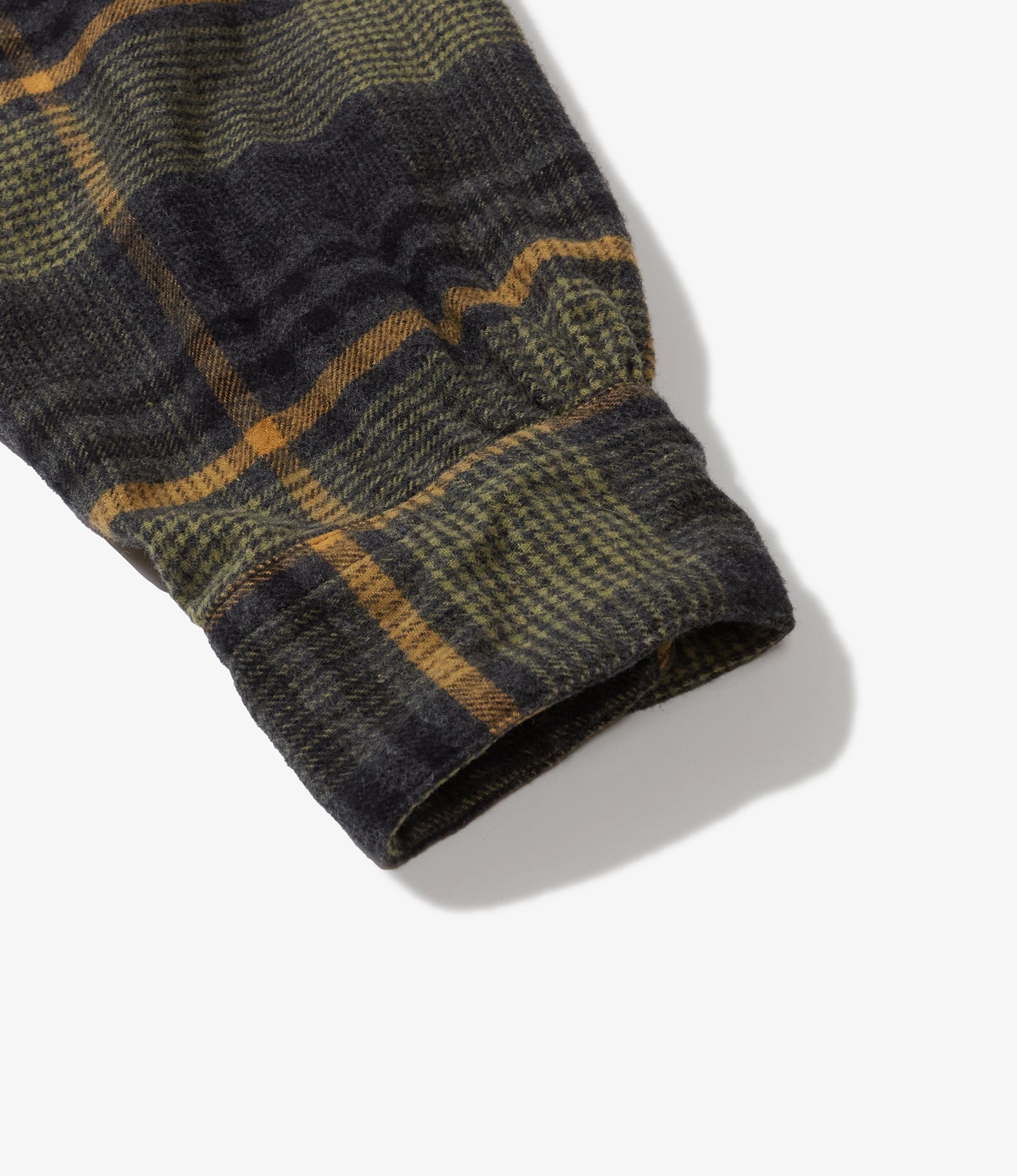 Wing Collar Shirt - Yellow/Gray Cotton Plaid Flannel