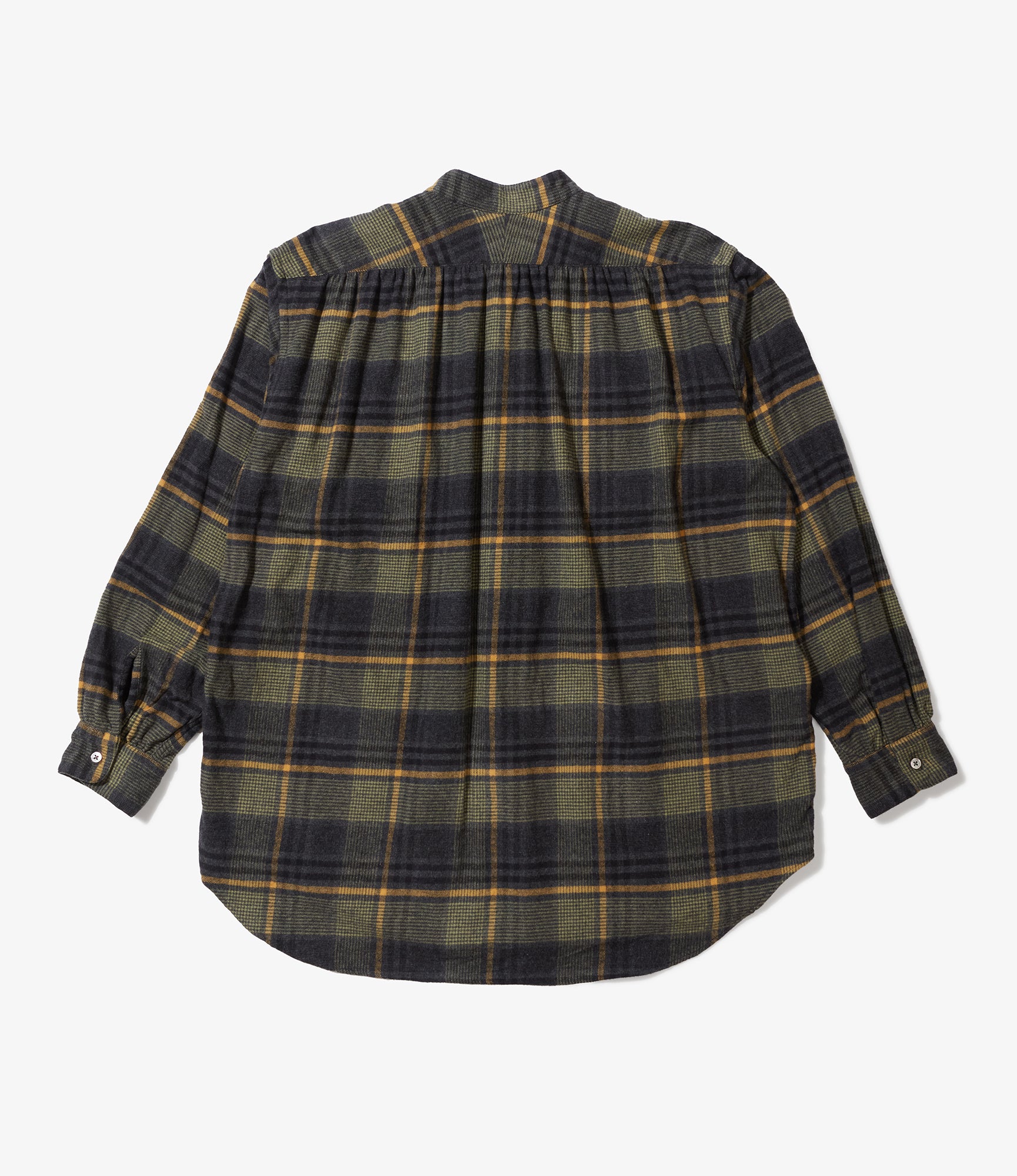 Wing Collar Shirt - Yellow/Gray Cotton Plaid Flannel