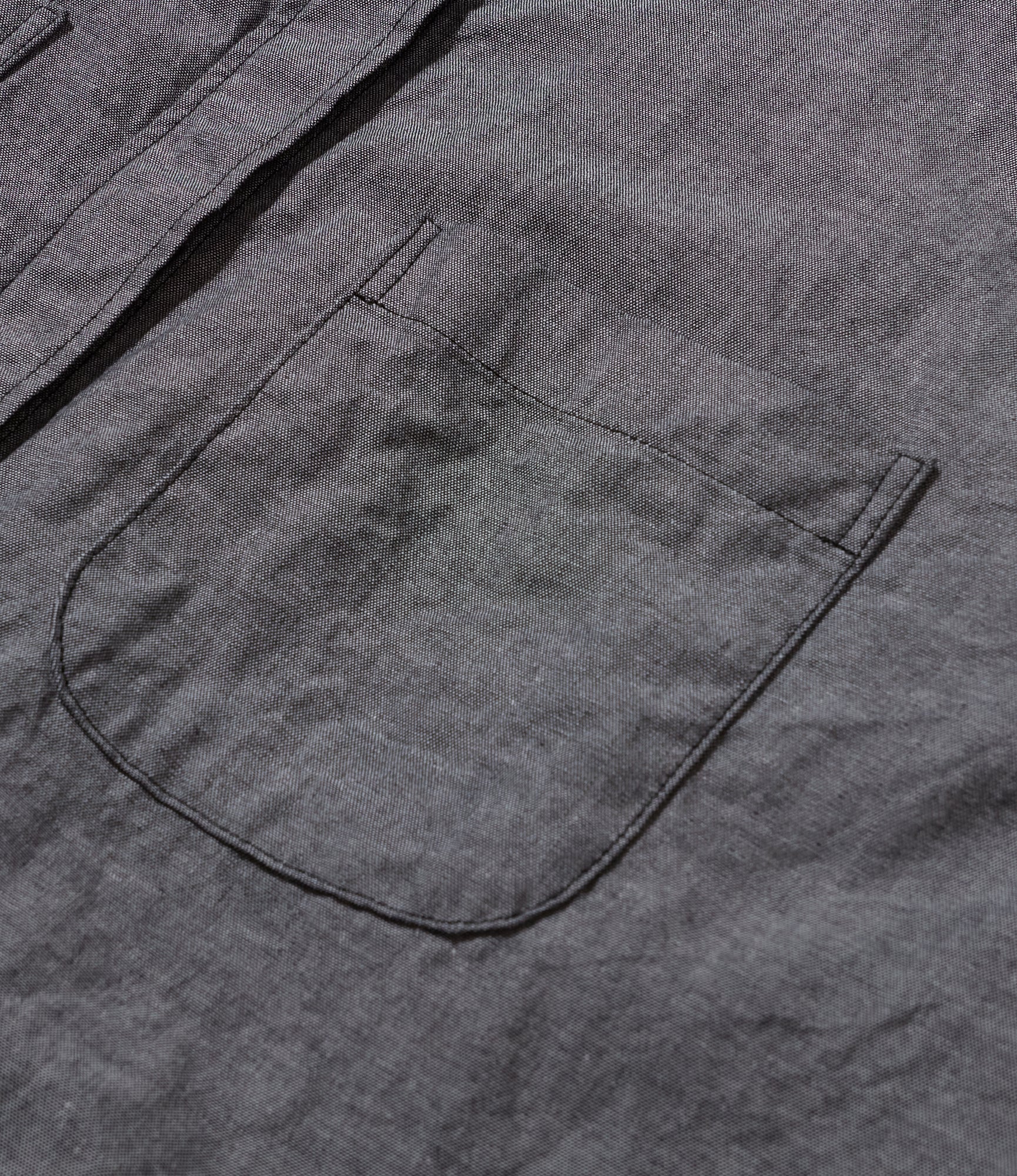 Wing Collar Shirt - Grey Cotton Chambray