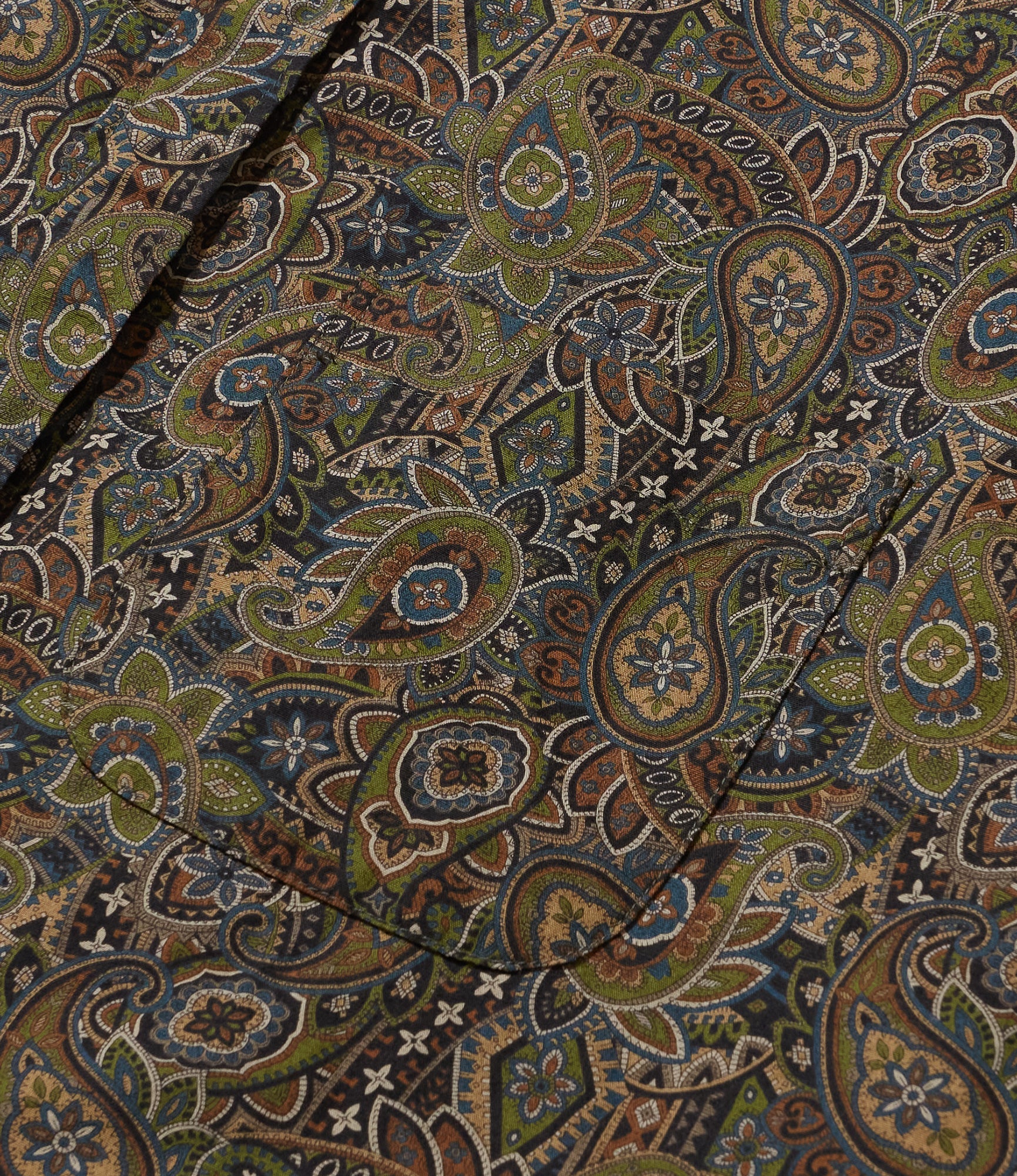 Wing Collar Shirt - Olive/Black Cotton Paisley Print