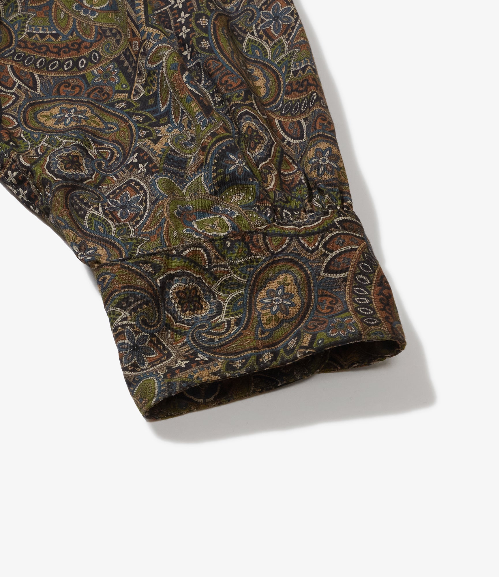 Wing Collar Shirt - Olive/Black Cotton Paisley Print