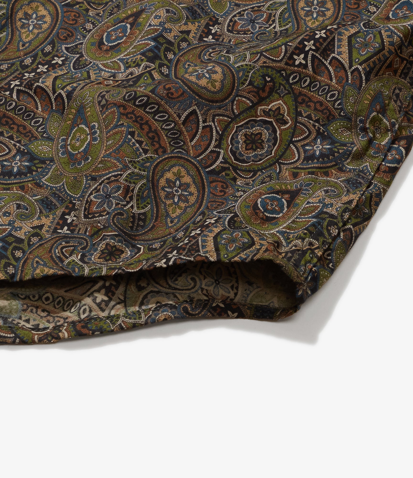 Wing Collar Shirt - Olive/Black Cotton Paisley Print