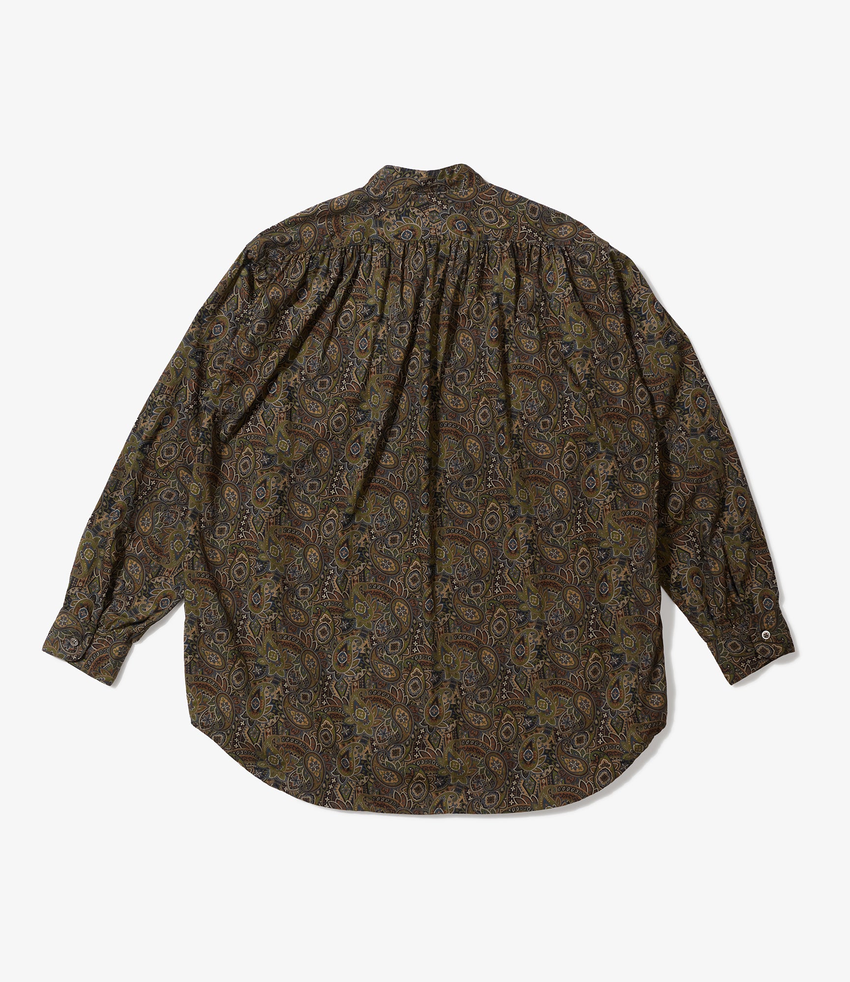 Wing Collar Shirt - Olive/Black Cotton Paisley Print