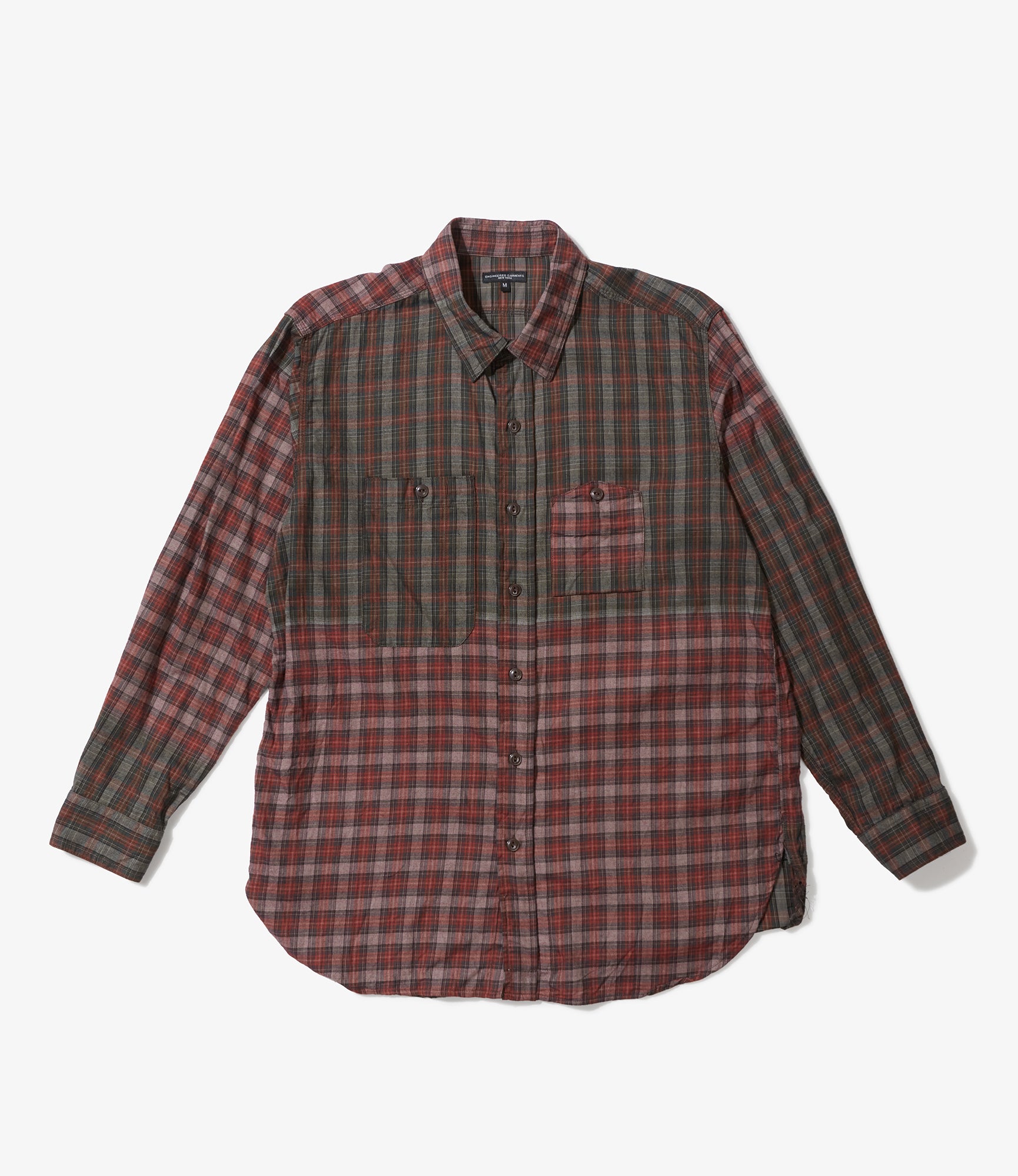 Work Shirt - Olive/Red Cotton Smoky Plaid