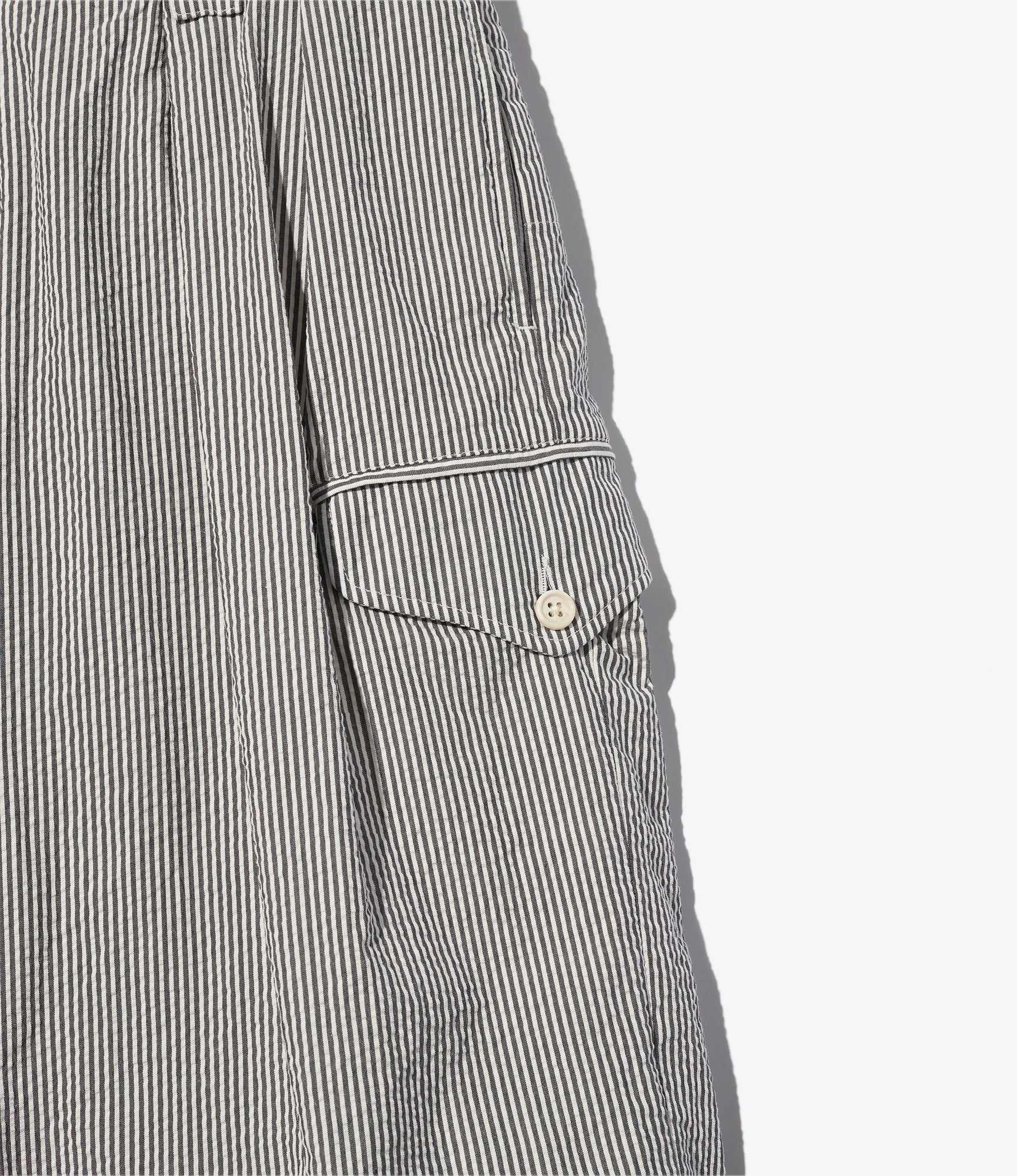 Ghurka Short - Navy Cotton Seersucker Stripe