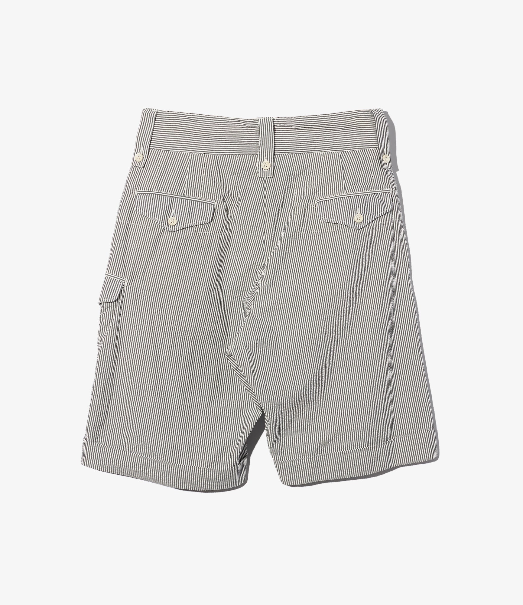 Ghurka Short - Navy Cotton Seersucker Stripe