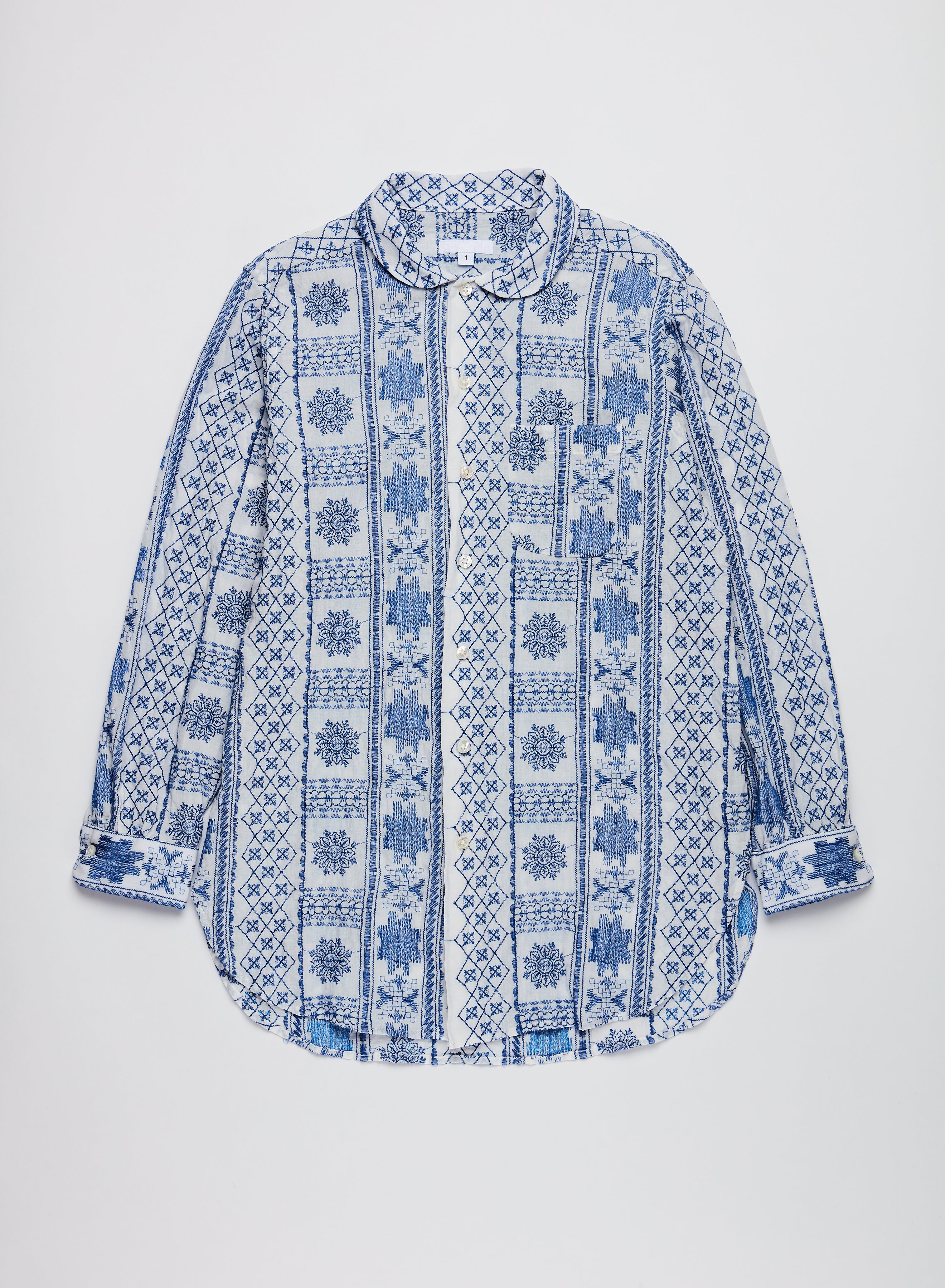 Rounded Collar Shirt - Blue / White CP Embroidery