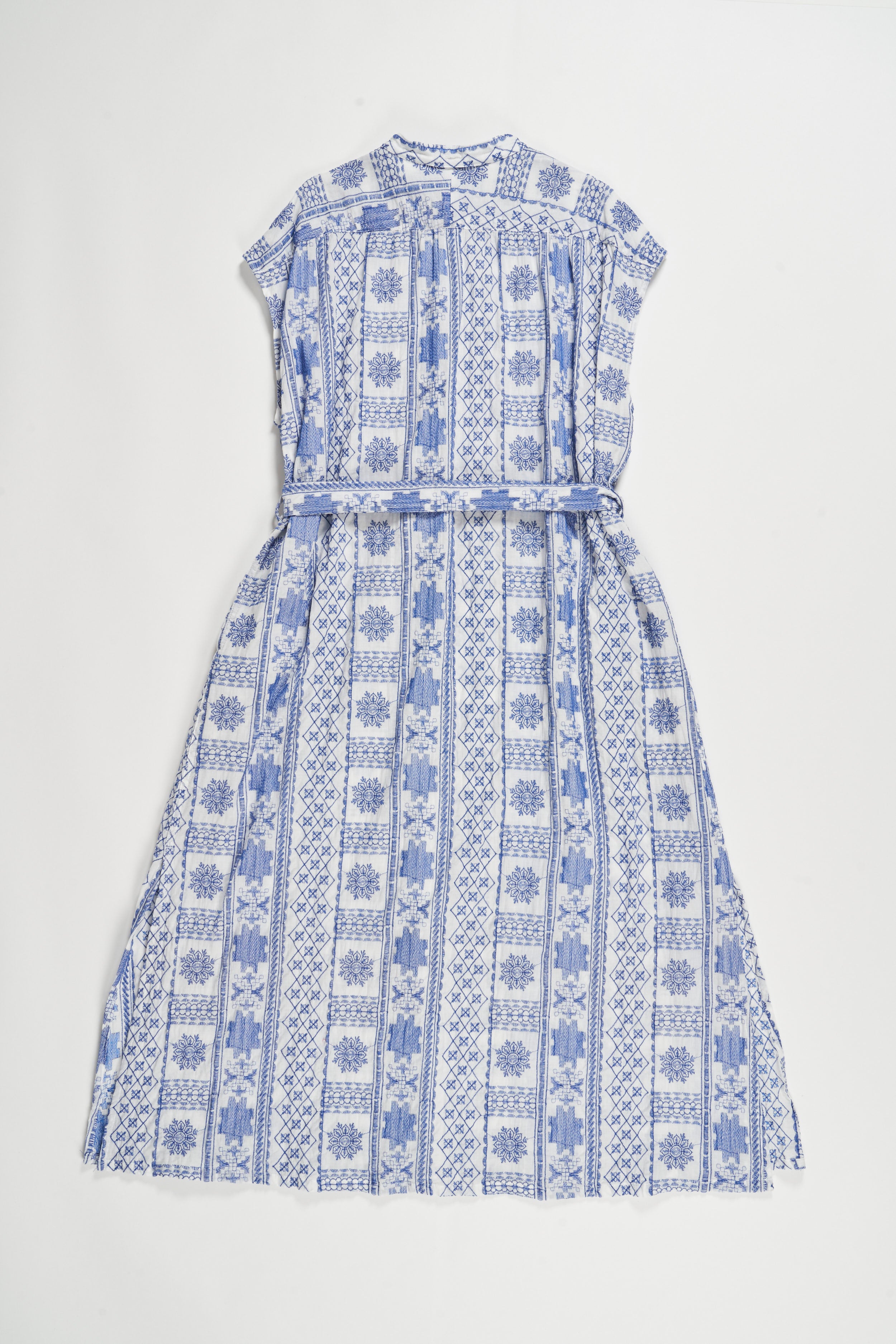 Banded Collar Dress - Blue / White CP Embroidery